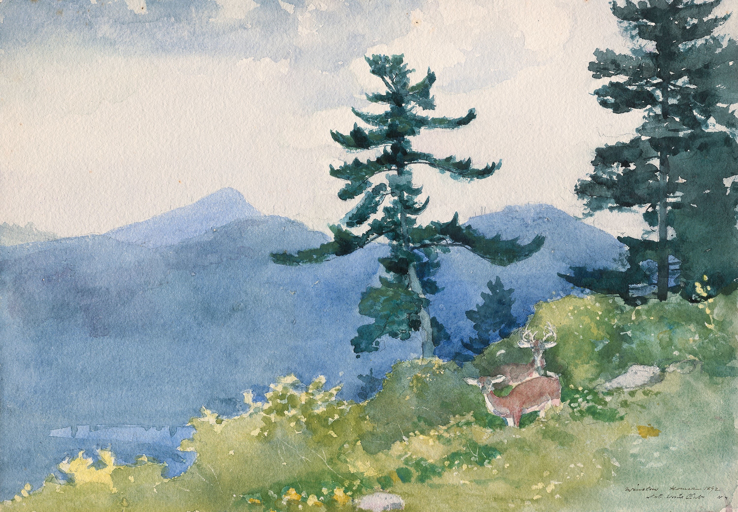 Deer in a landscape by Winslow Homer HD Wallpaper