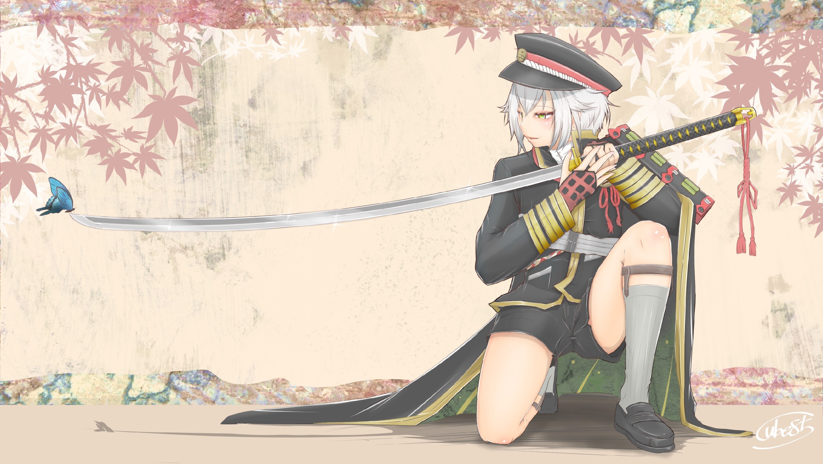 Anime character with white hair and sword, Touken Ranbu HD Wallpaper