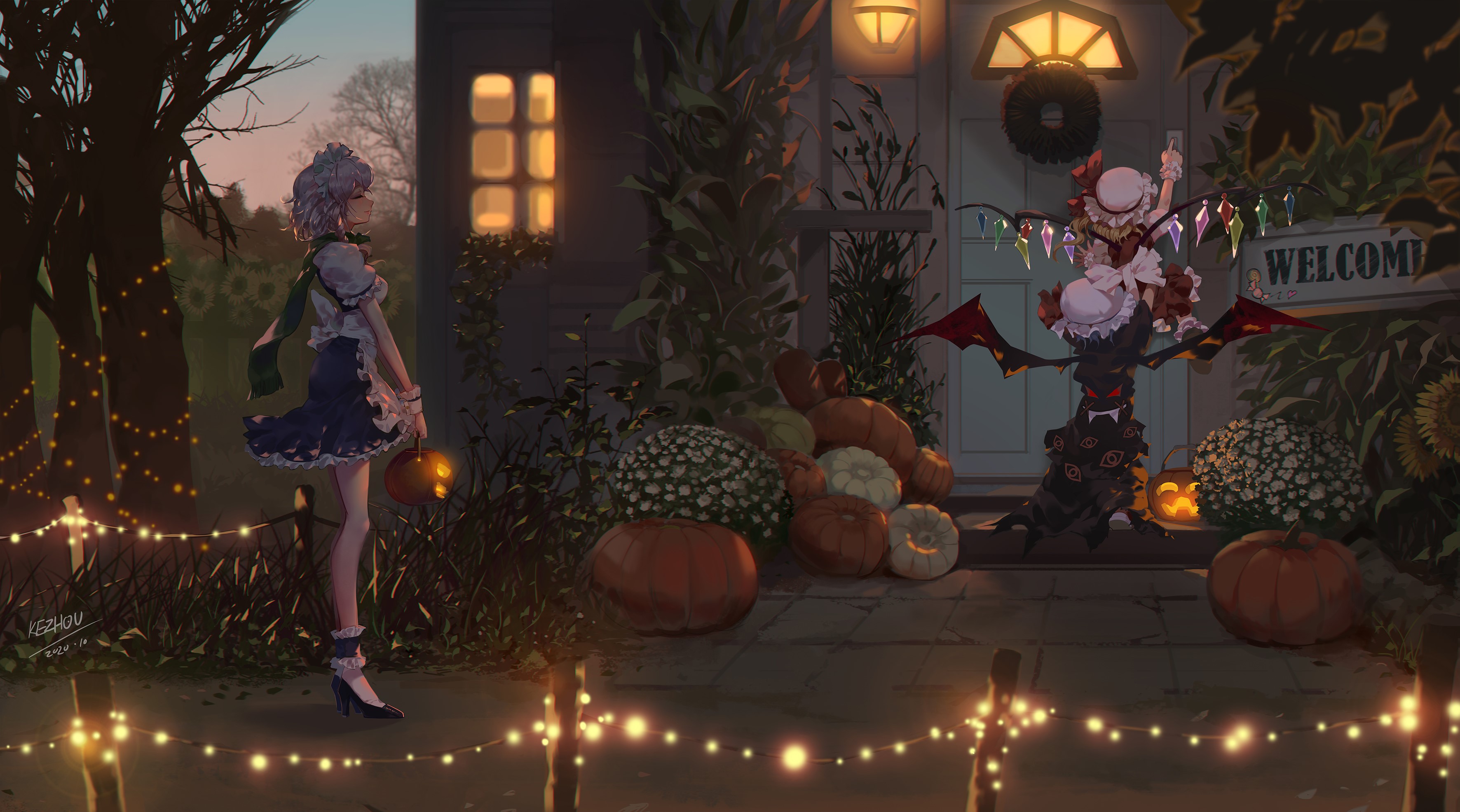 Remilia Scarlet and Izayoi Sakuya Halloween Scene HD Wallpaper