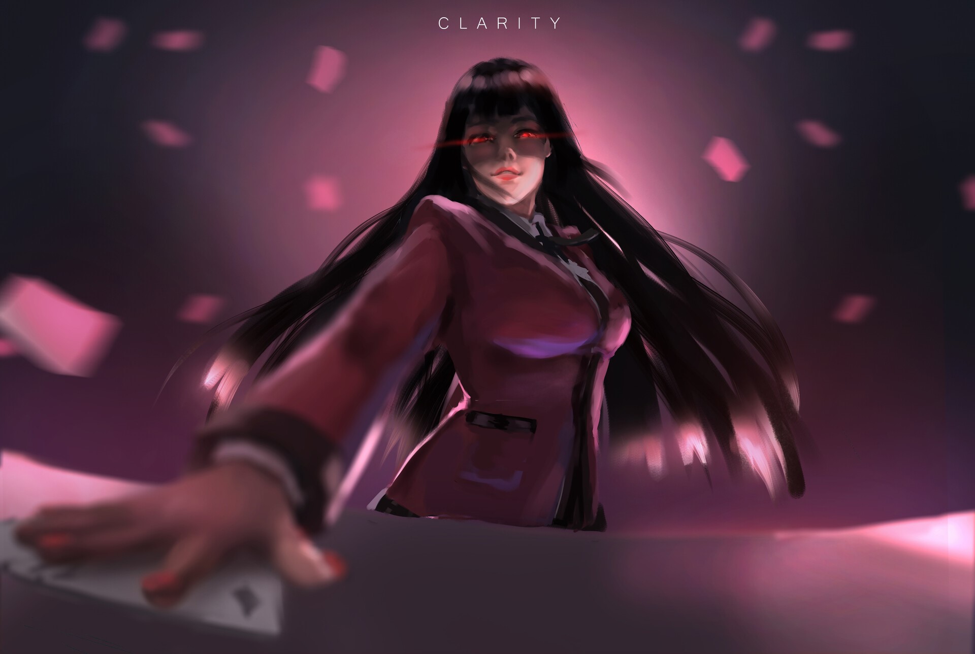 Yumeko Jabami from Kakegurui with red eyes and cards HD Wallpaper