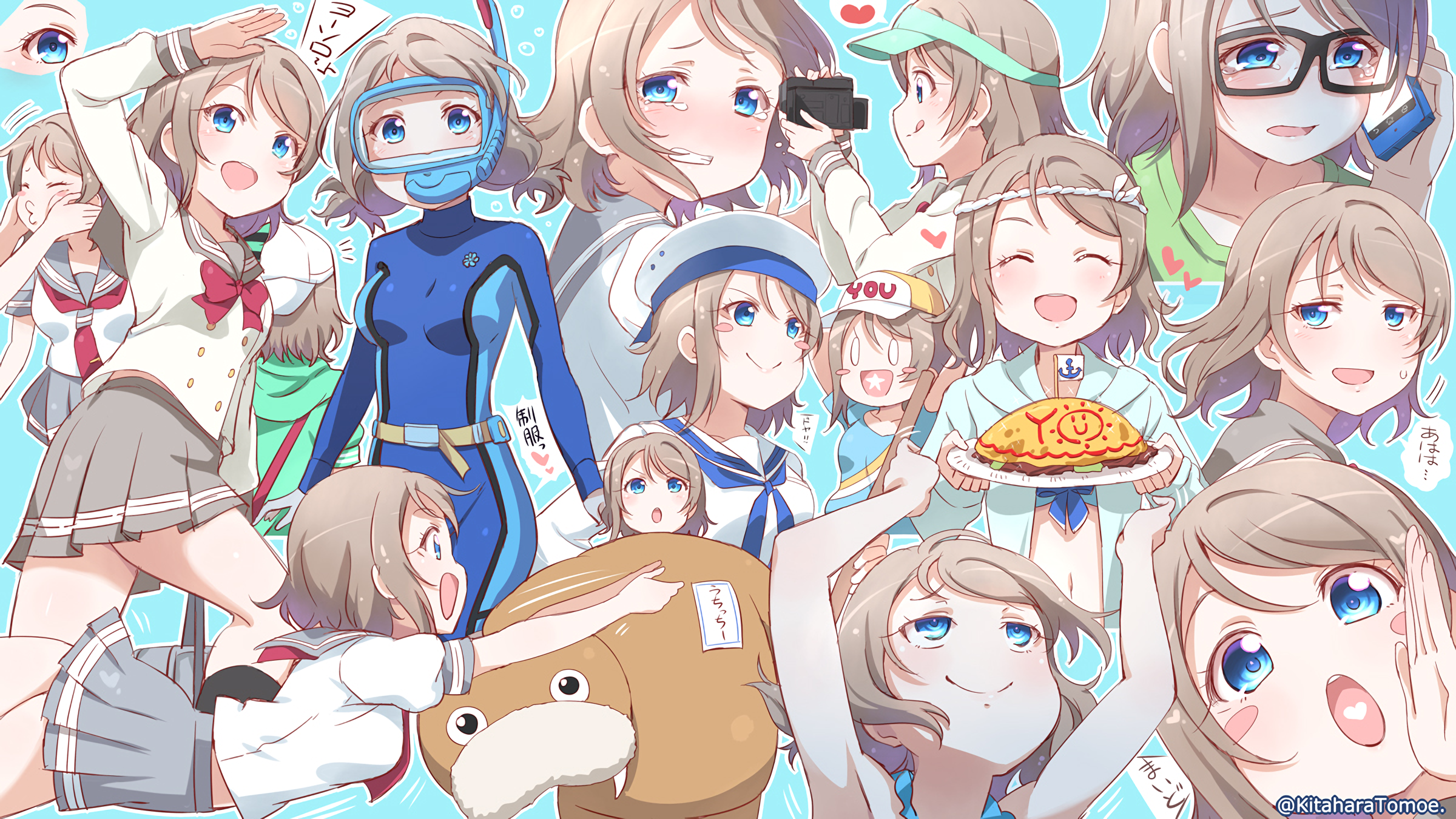 Watanabe You from Love Live! in various outfits HD Wallpaper