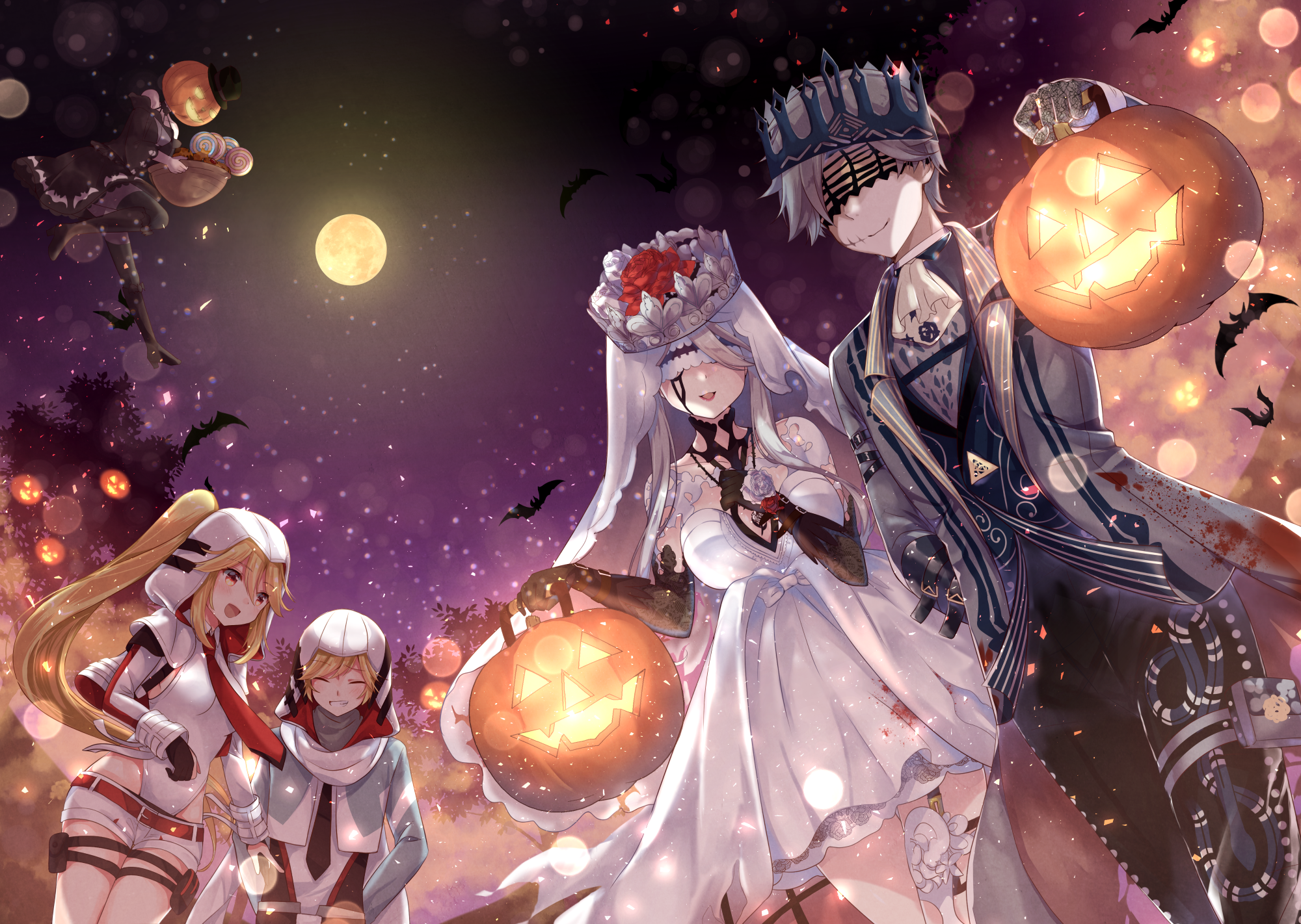 Anime characters in Halloween costumes with Jack O Lanterns HD Wallpaper