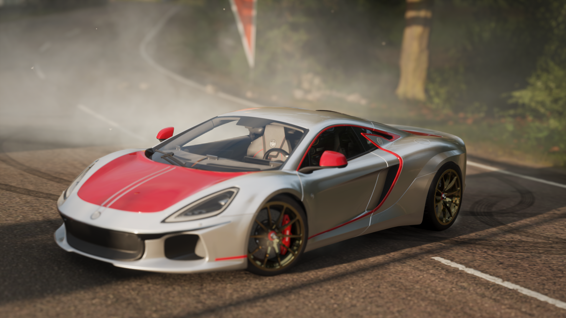 Silver and red sports car drifting on a road HD Wallpaper