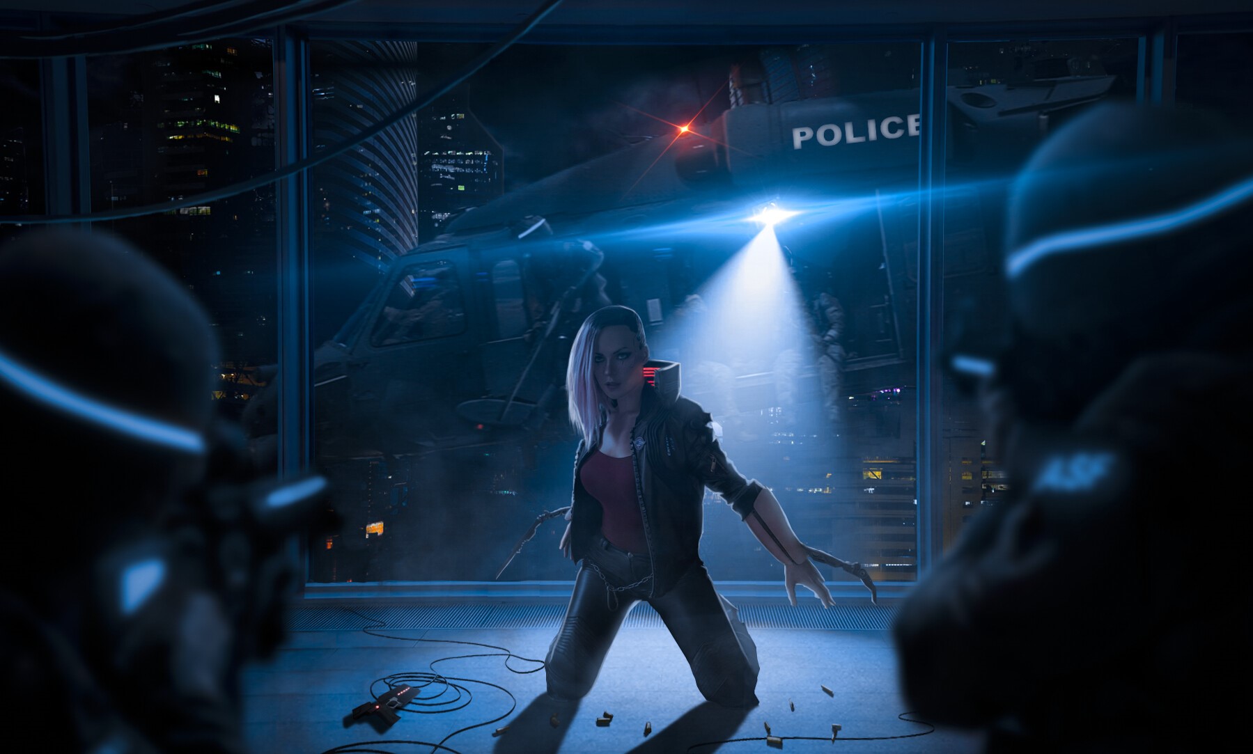 Woman cornered by police helicopter and officers HD Wallpaper
