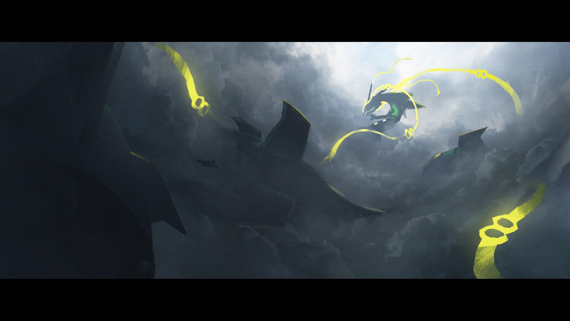 Rayquaza from Pokémon in stormy skies HD Wallpaper