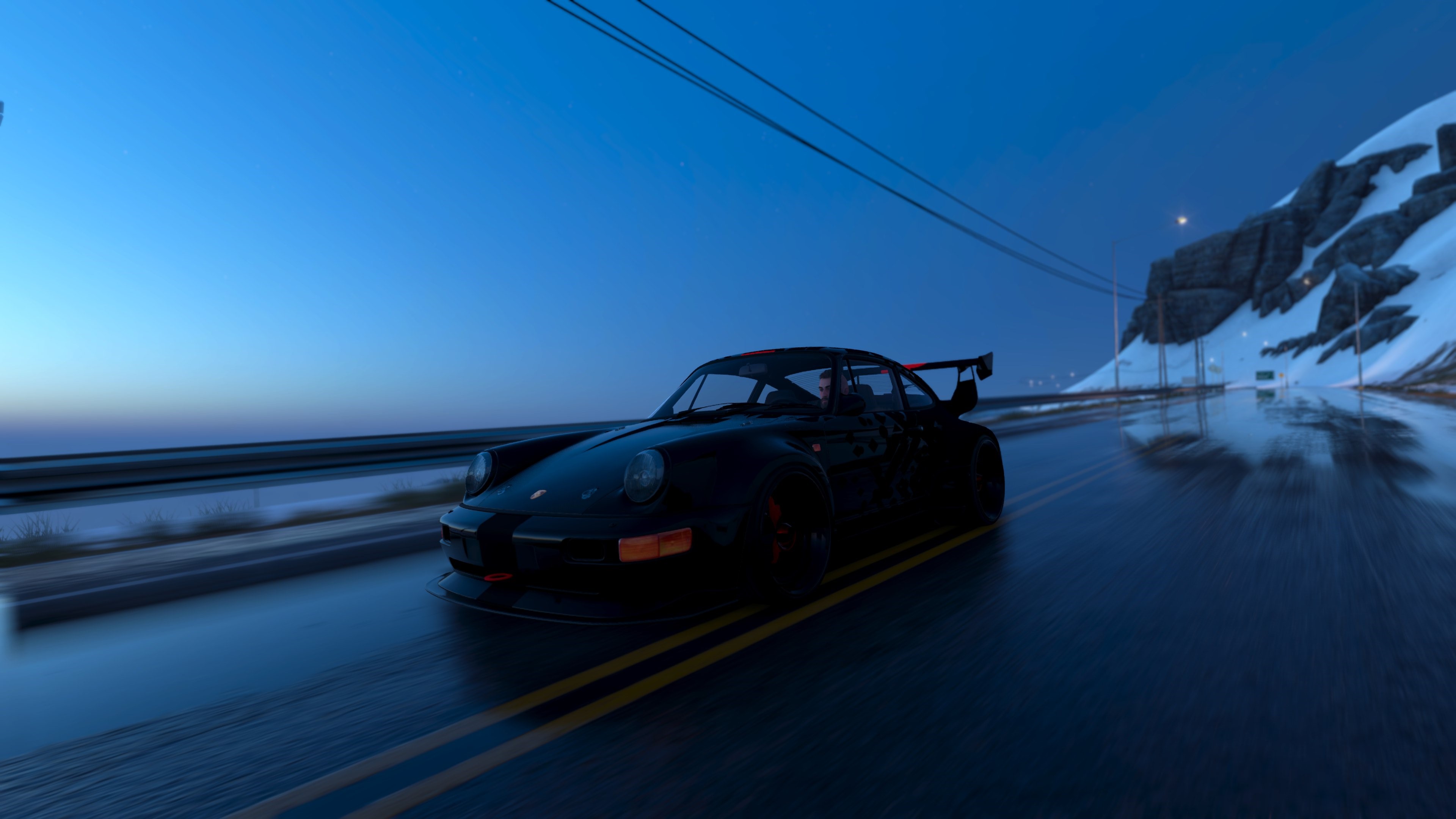 Porsche 964 on a wet road at night HD Wallpaper