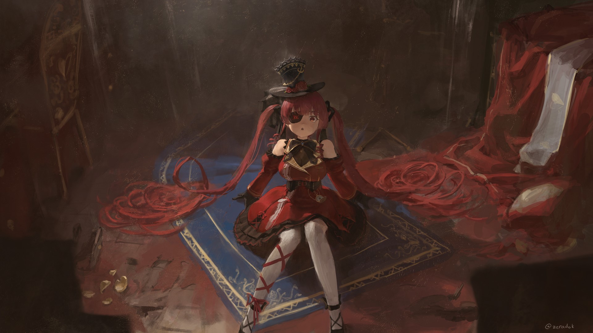 Houshou Marine from Hololive in Gothic Lolita Dress HD Wallpaper