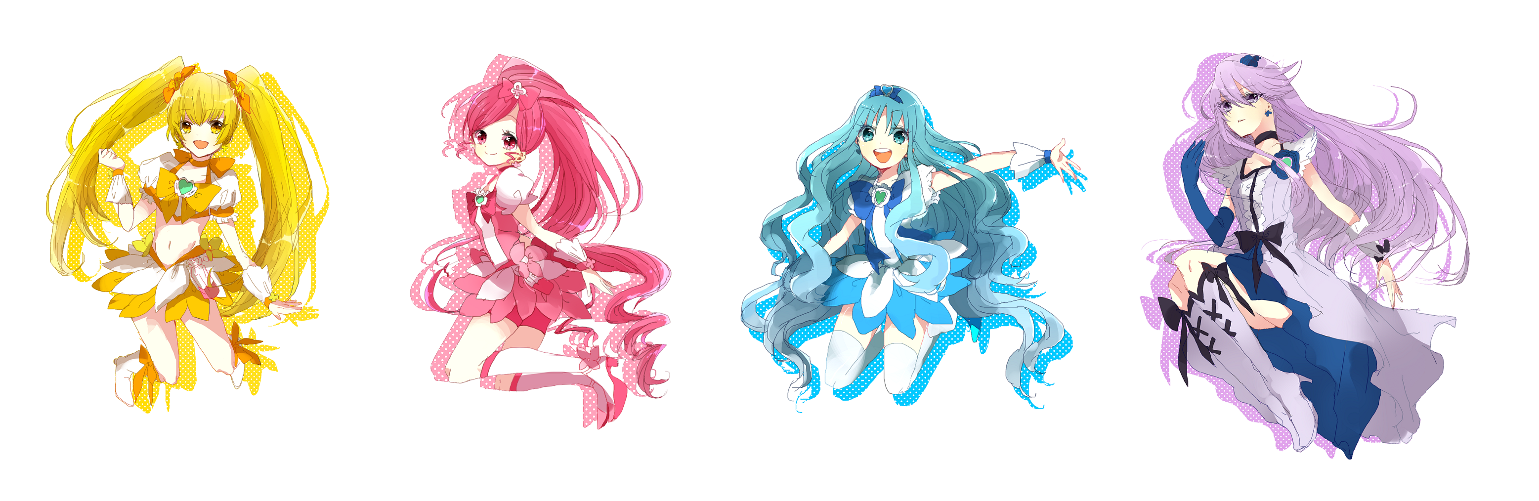 Four magical girls from Pretty Cure series HD Wallpaper