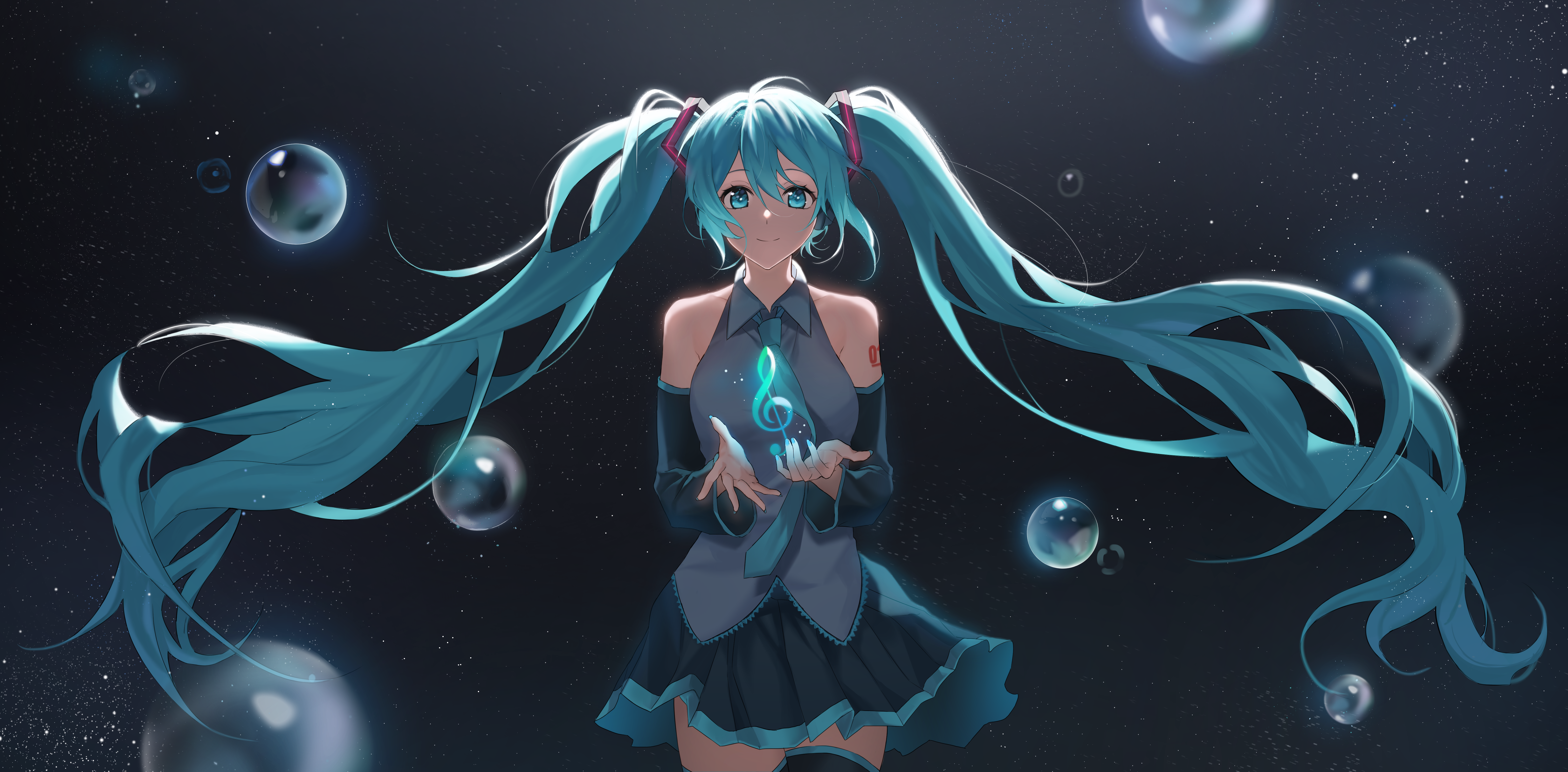Hatsune Miku from Vocaloid with Cyan Twintails HD Wallpaper