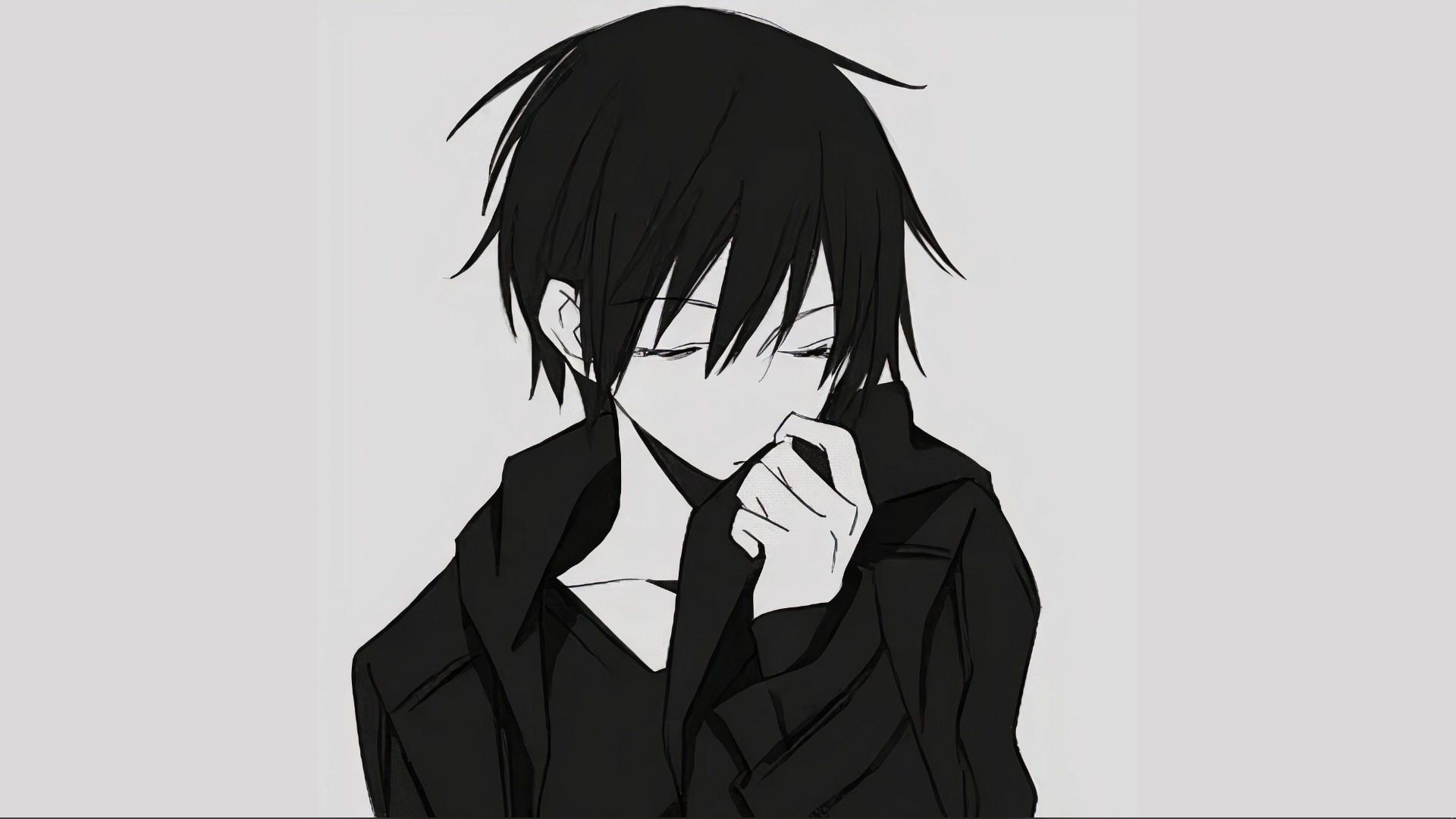 Anime boy with black hair wearing a black jacket HD Wallpaper