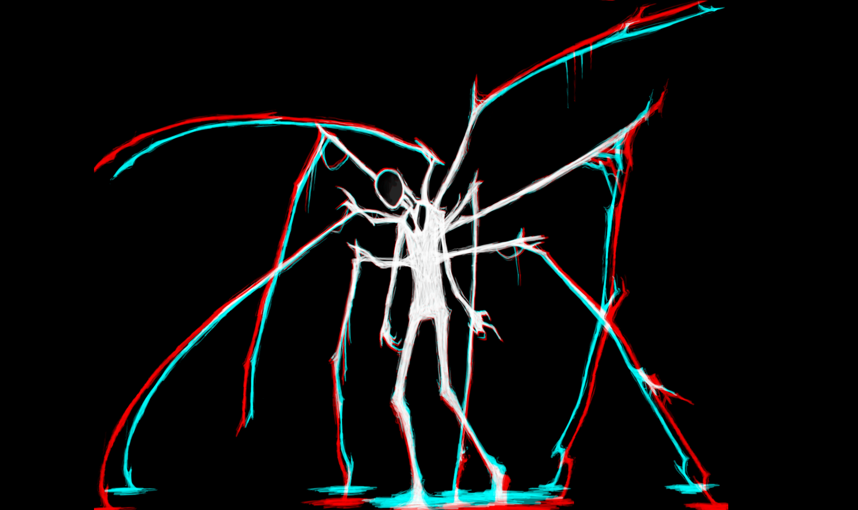 Slender Man artwork with red and blue 3D effect HD Wallpaper