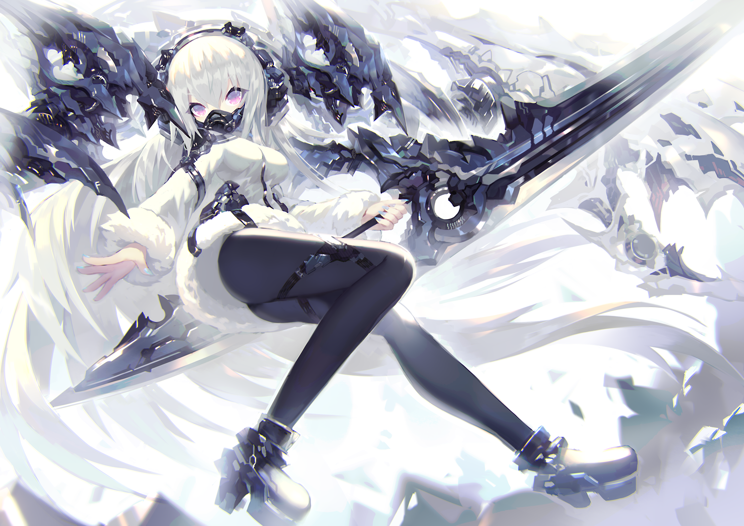 Anime girl with white hair and sword HD Wallpaper