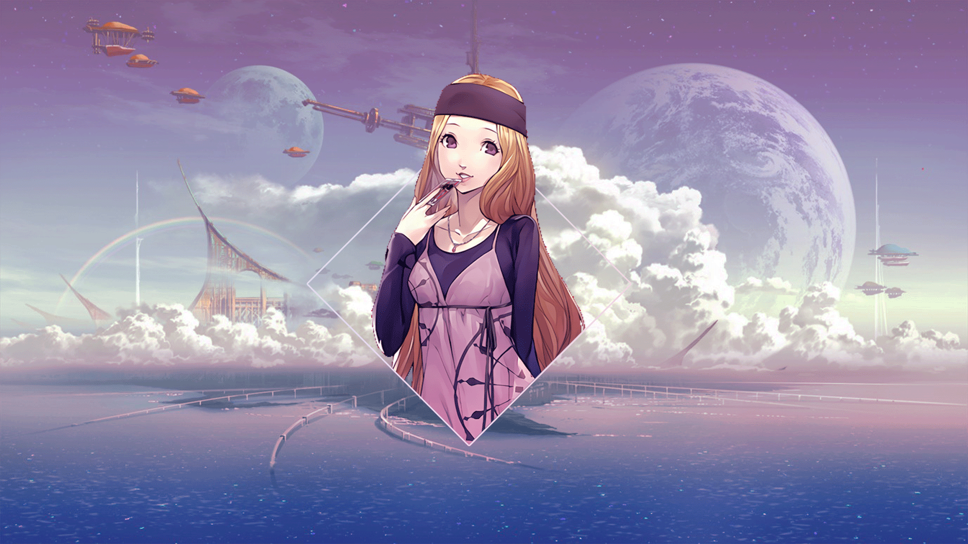 Chihaya Mifune from Persona 4 in a futuristic landscape HD Wallpaper