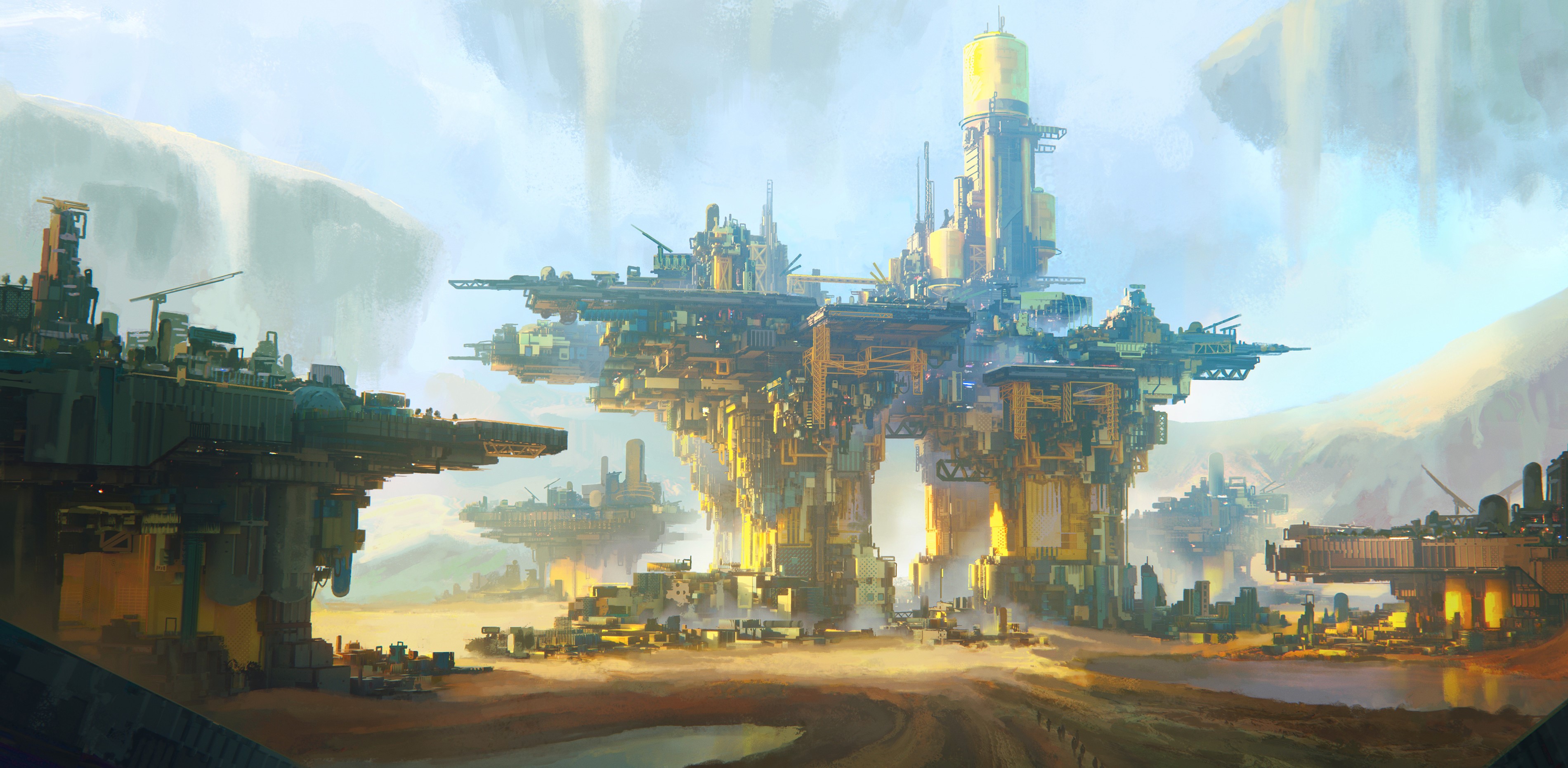 Science fiction oil rig artwork on ArtStation HD Wallpaper