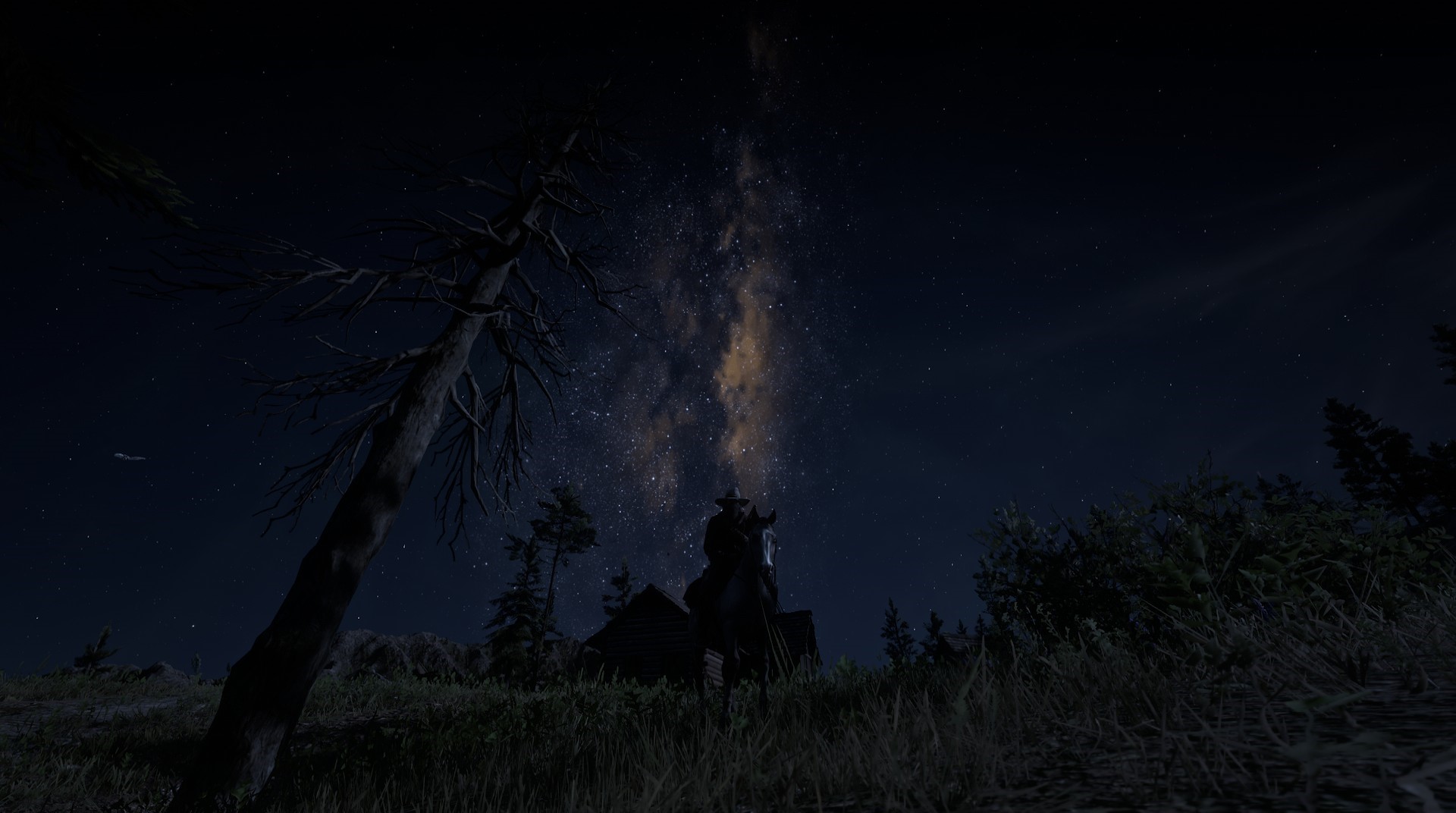 Cowboy on a horse under the Milky Way in Red Dead Redemption 2 HD Wallpaper