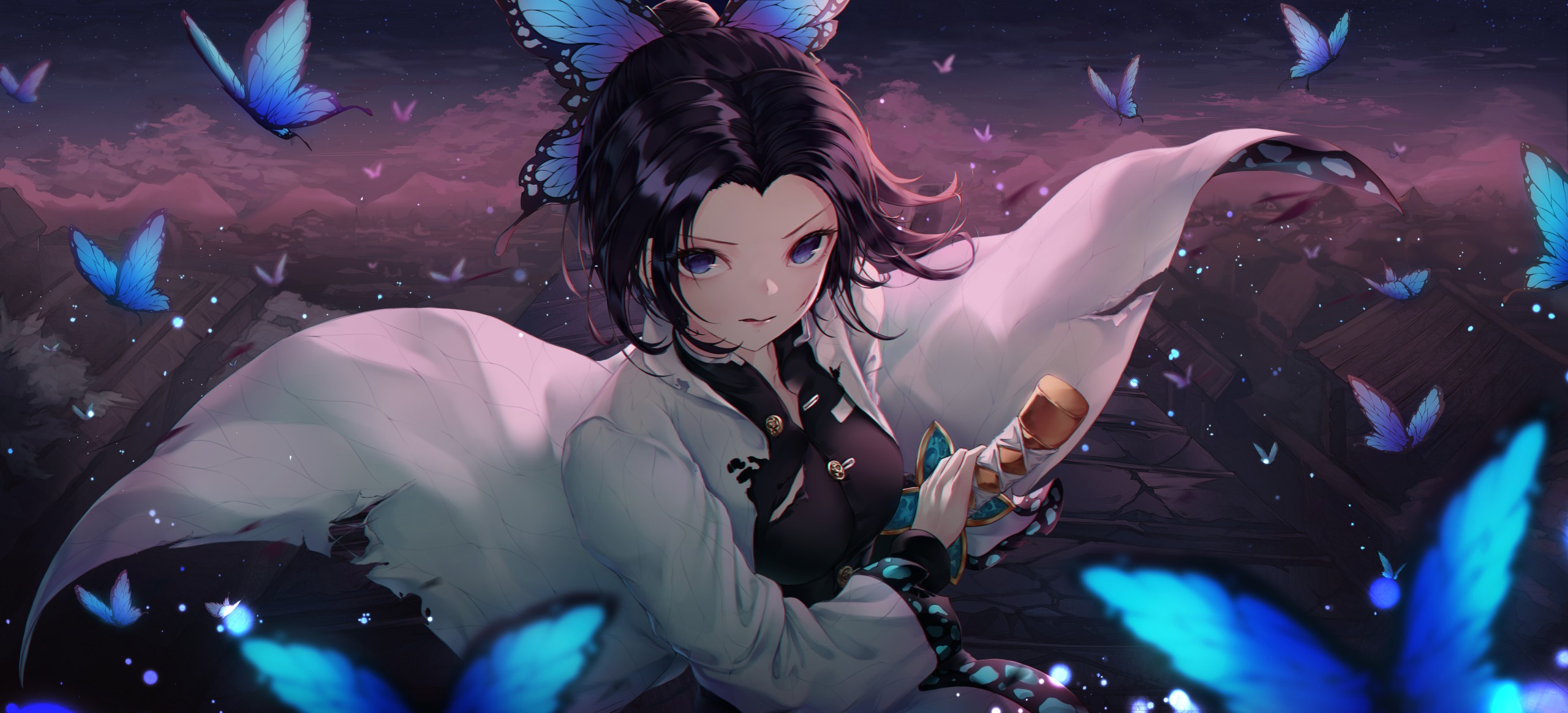 Kochou Shinobu from Kimetsu no Yaiba with butterflies HD Wallpaper