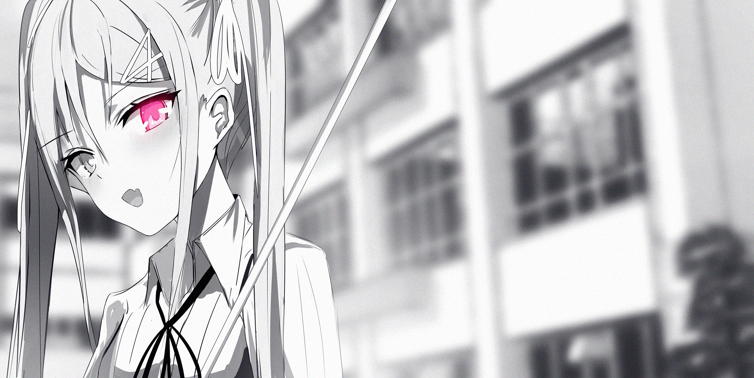 Anime girl with pink eyes and school uniform HD Wallpaper
