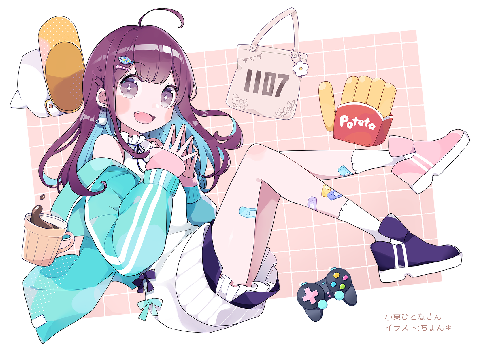 Anime girl with purple and blue hair and accessories HD Wallpaper