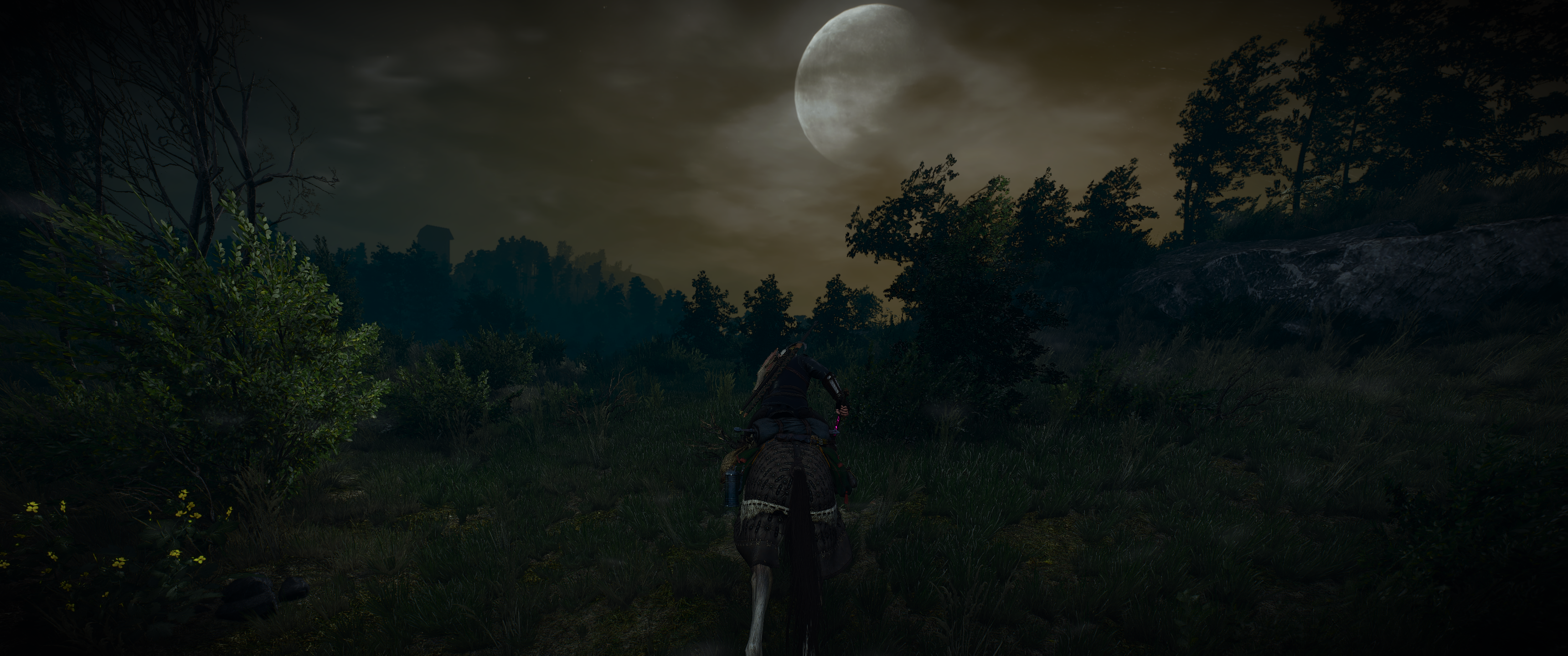 Geralt of Rivia from The Witcher 3: Wild Hunt riding a horse under the moon HD Wallpaper