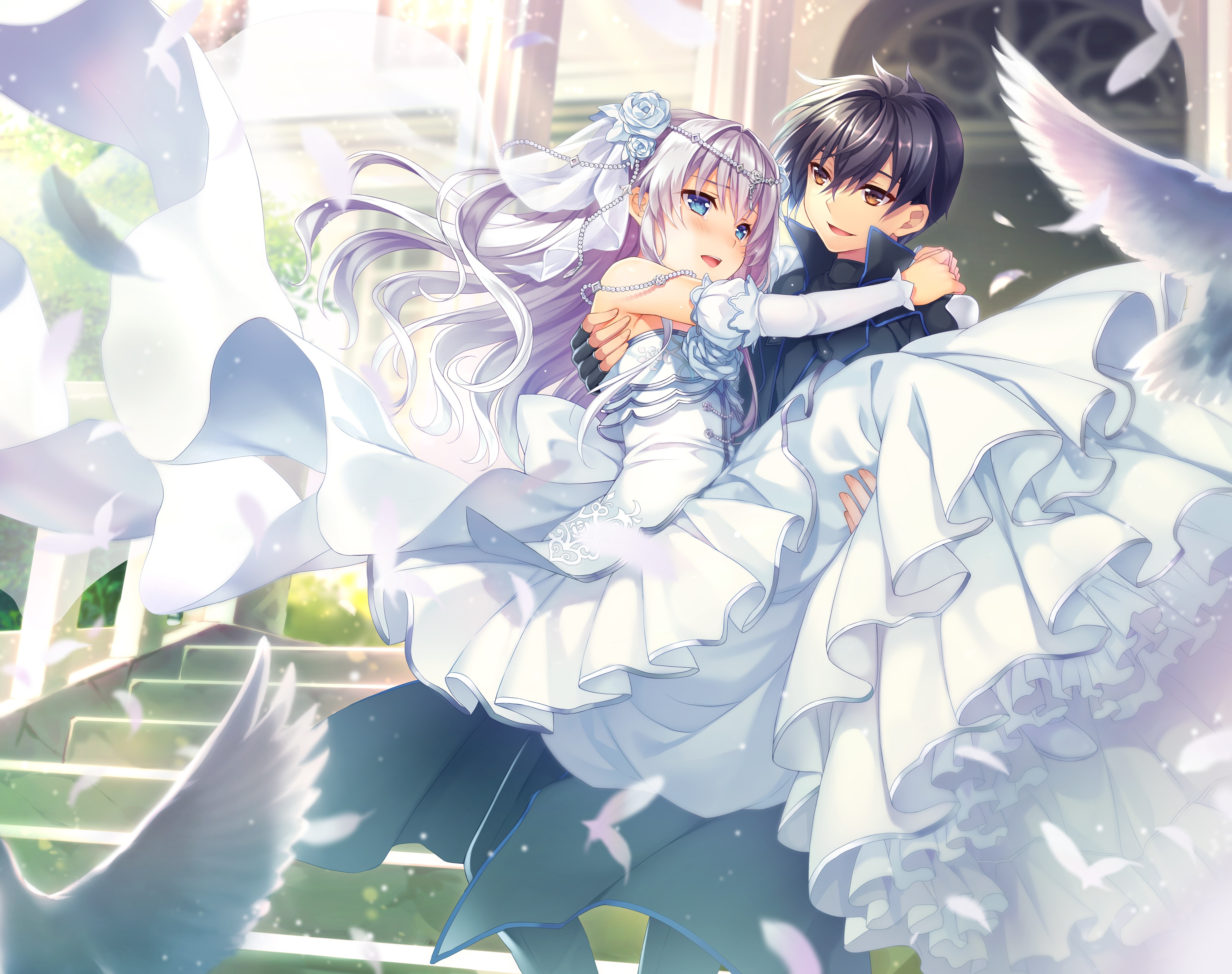 Bride and Groom from Seirei Gensouki with Doves HD Wallpaper