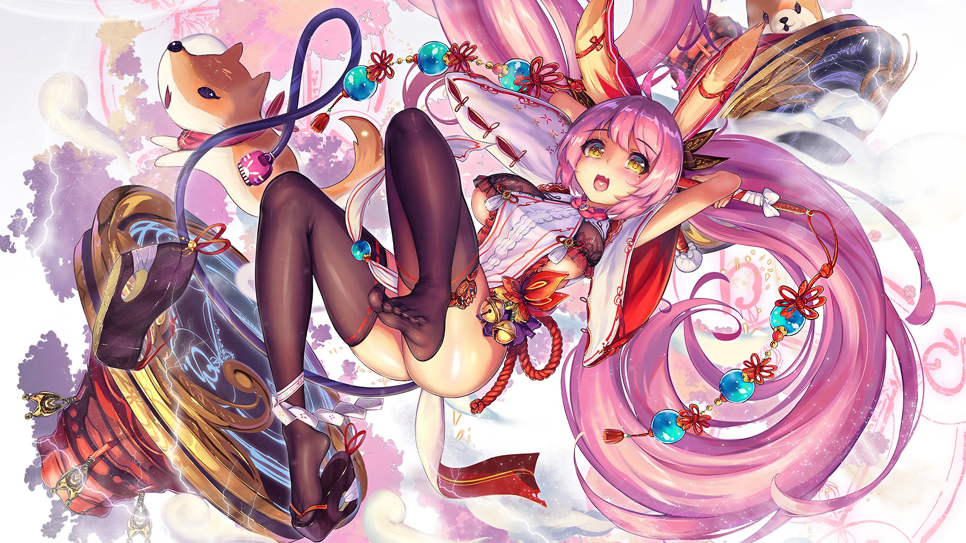 Anime girl with pink hair and bunny ears HD Wallpaper