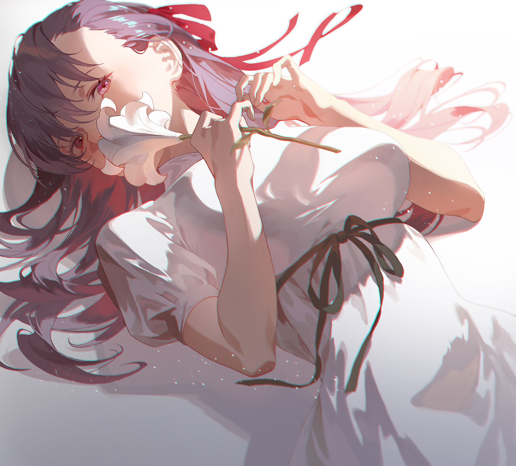Matou Sakura from Fate/Stay Night with a flower HD Wallpaper