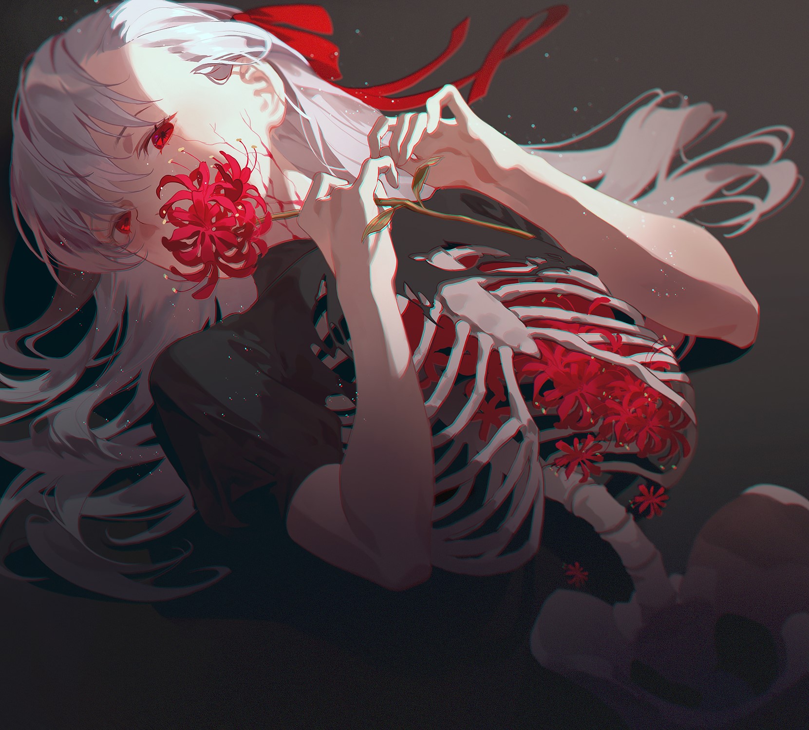 Matou Sakura from Fate/Stay Night with Spider Lilies HD Wallpaper