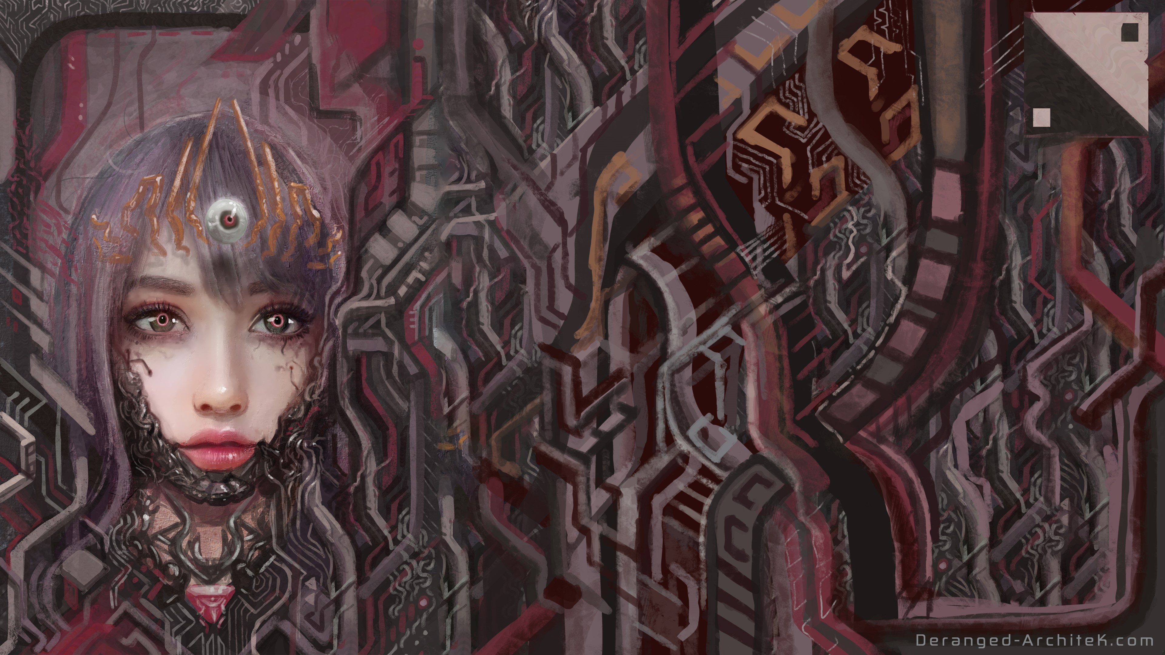 Cyberpunk psychedelic painting of a woman with an eye crown HD Wallpaper