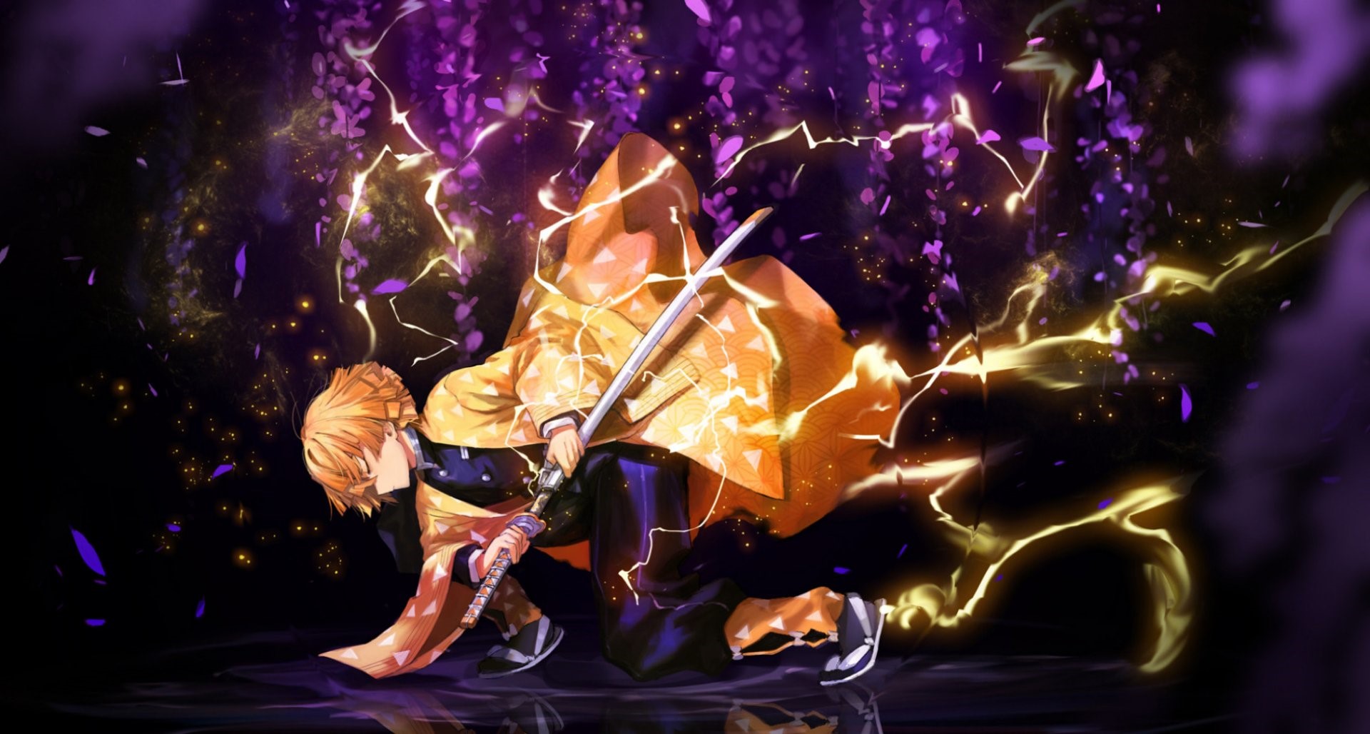 Zenitsu Agatsuma from Kimetsu no Yaiba with lightning HD Wallpaper