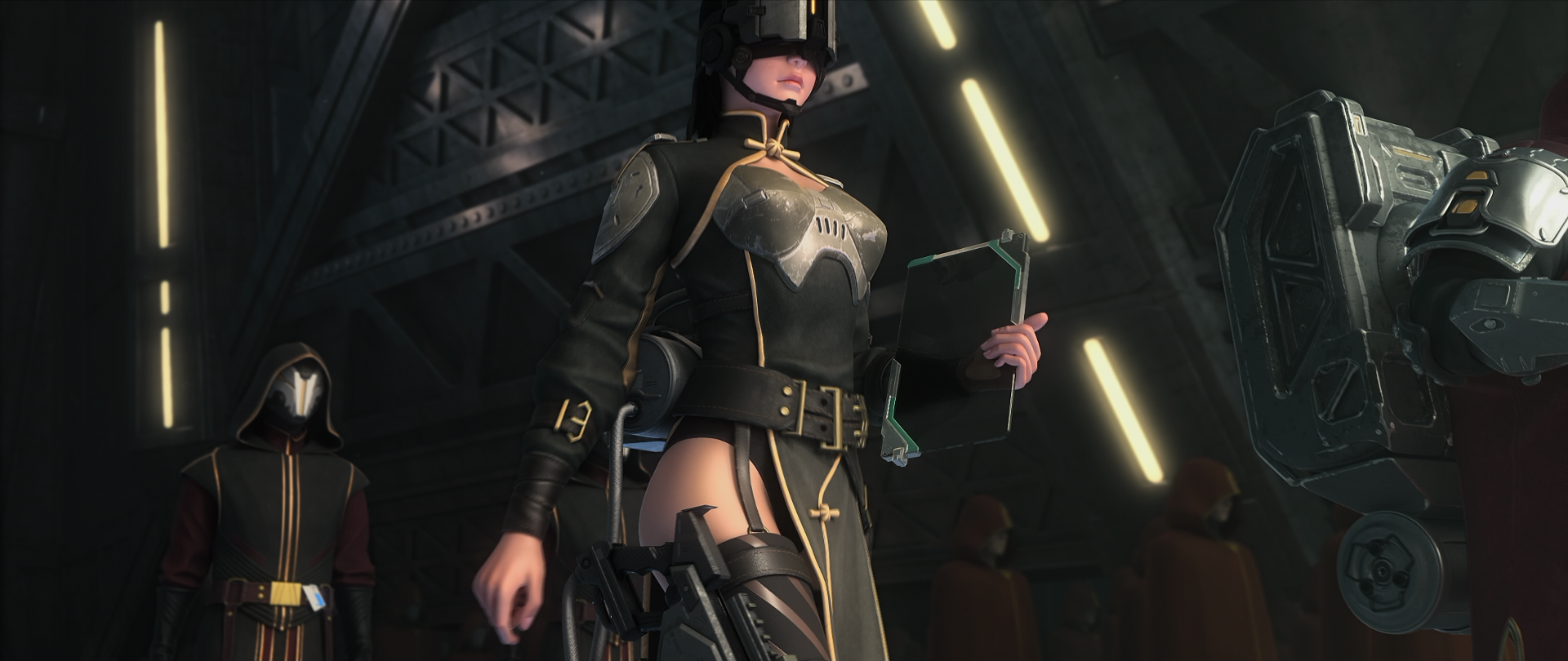 Women in futuristic armor with helmets HD Wallpaper