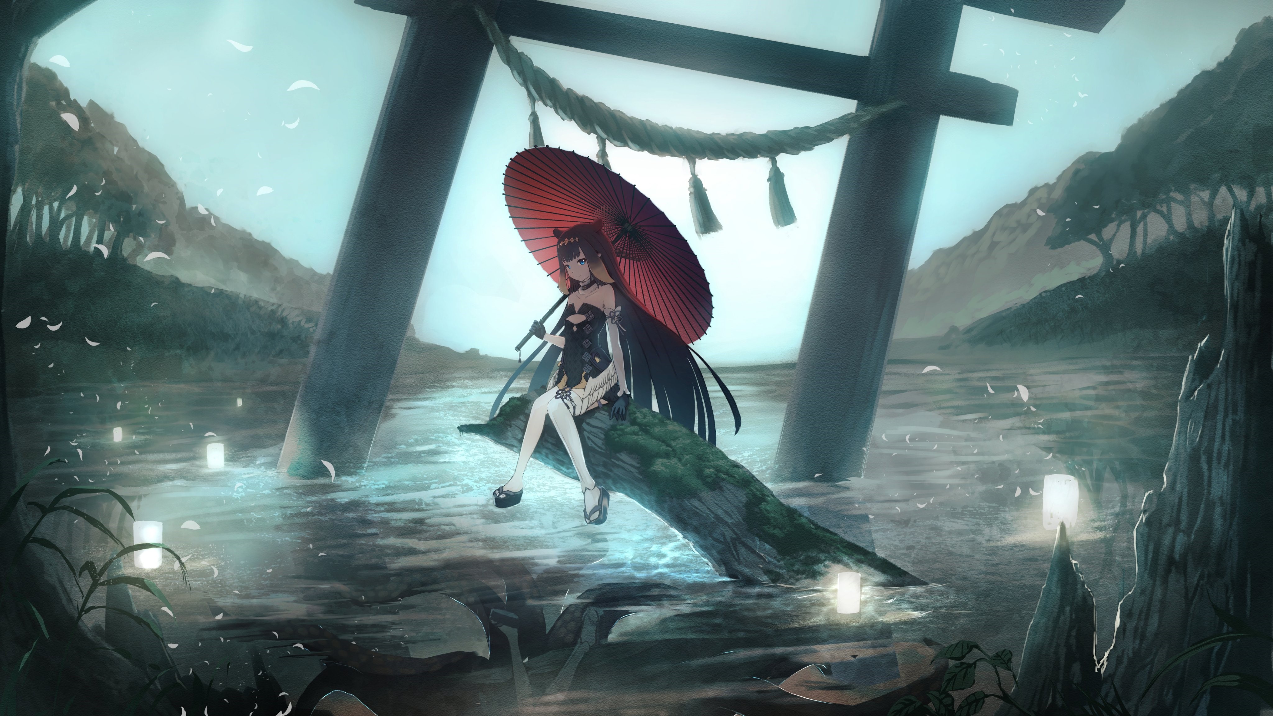 4K Ninomae Inanis from Hololive with Umbrella HD Wallpaper