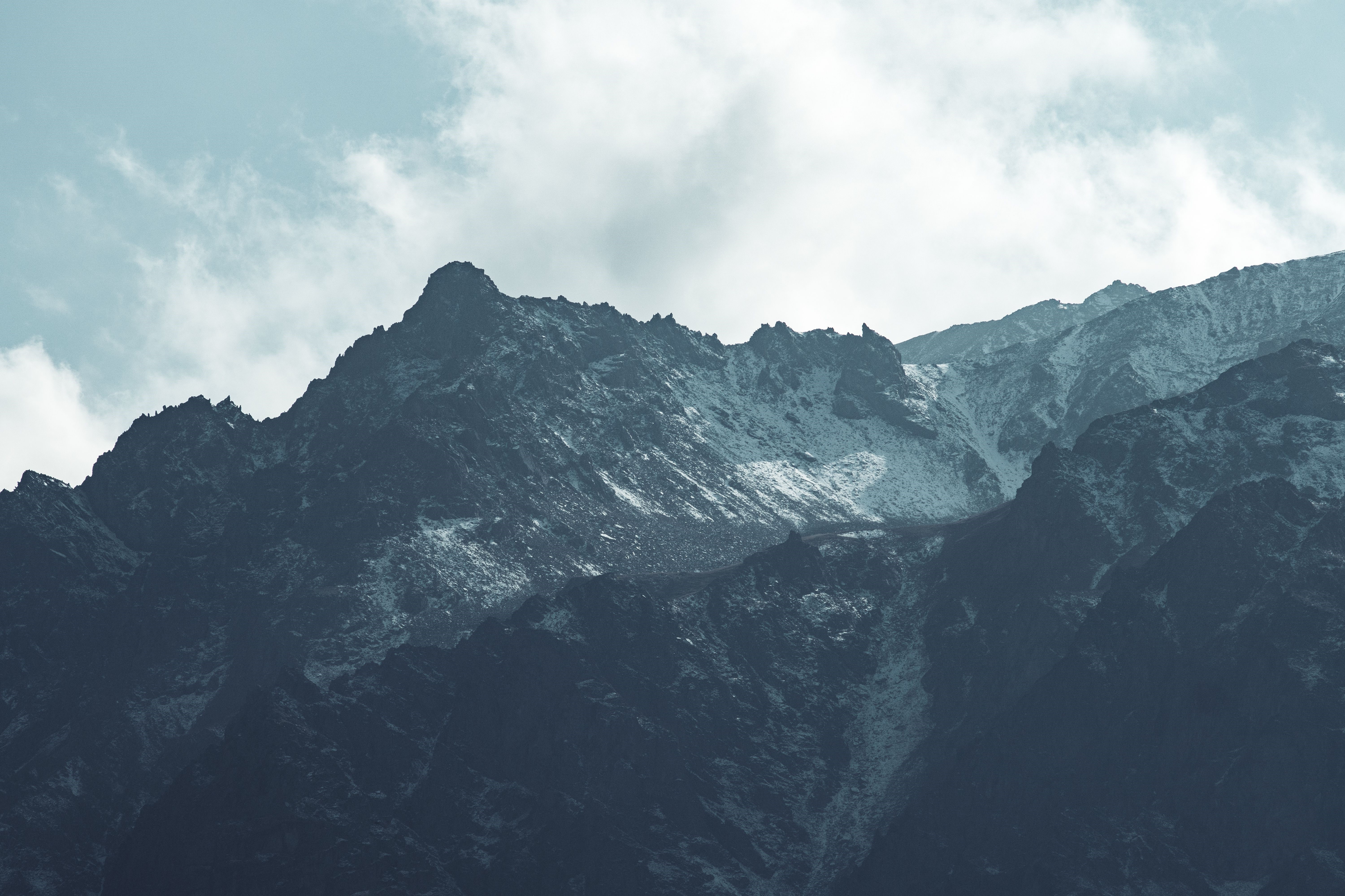 Mountains with snow and mist HD Wallpaper