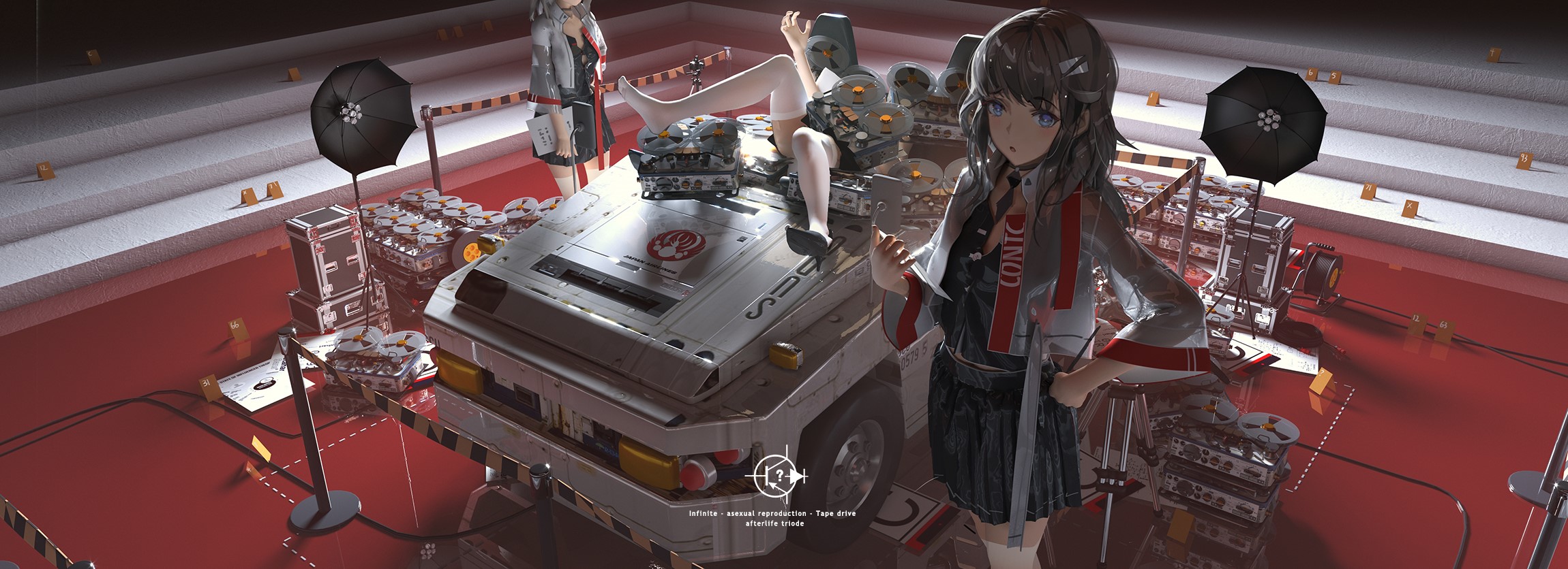 Anime girls in a futuristic crime scene HD Wallpaper