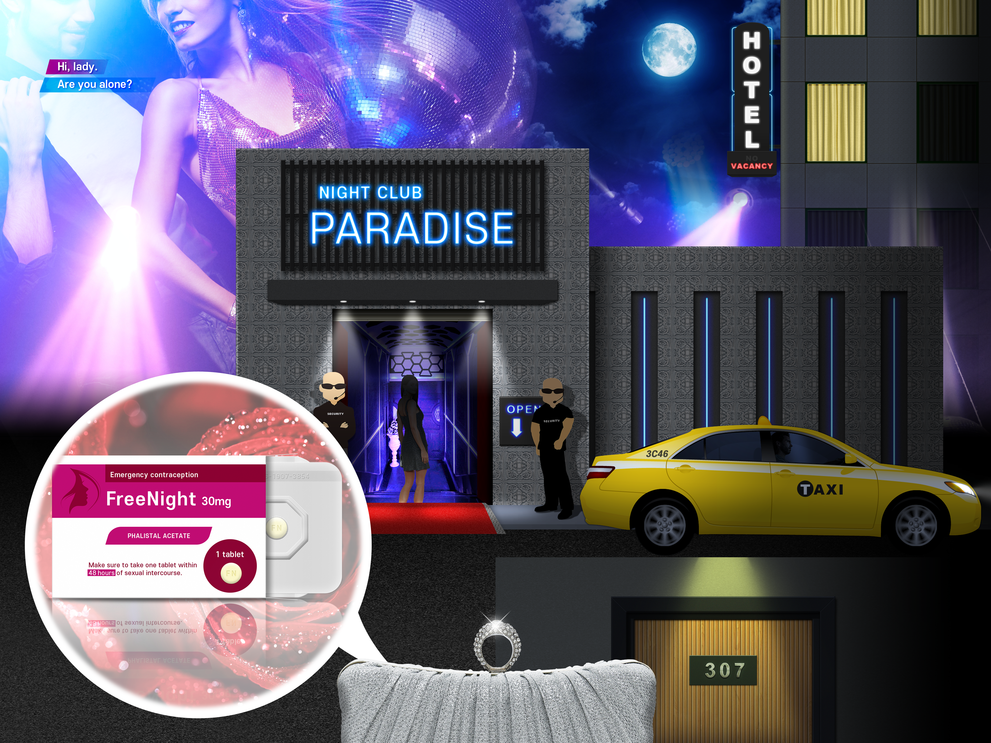 Night club Paradise with hotel and taxi HD Wallpaper