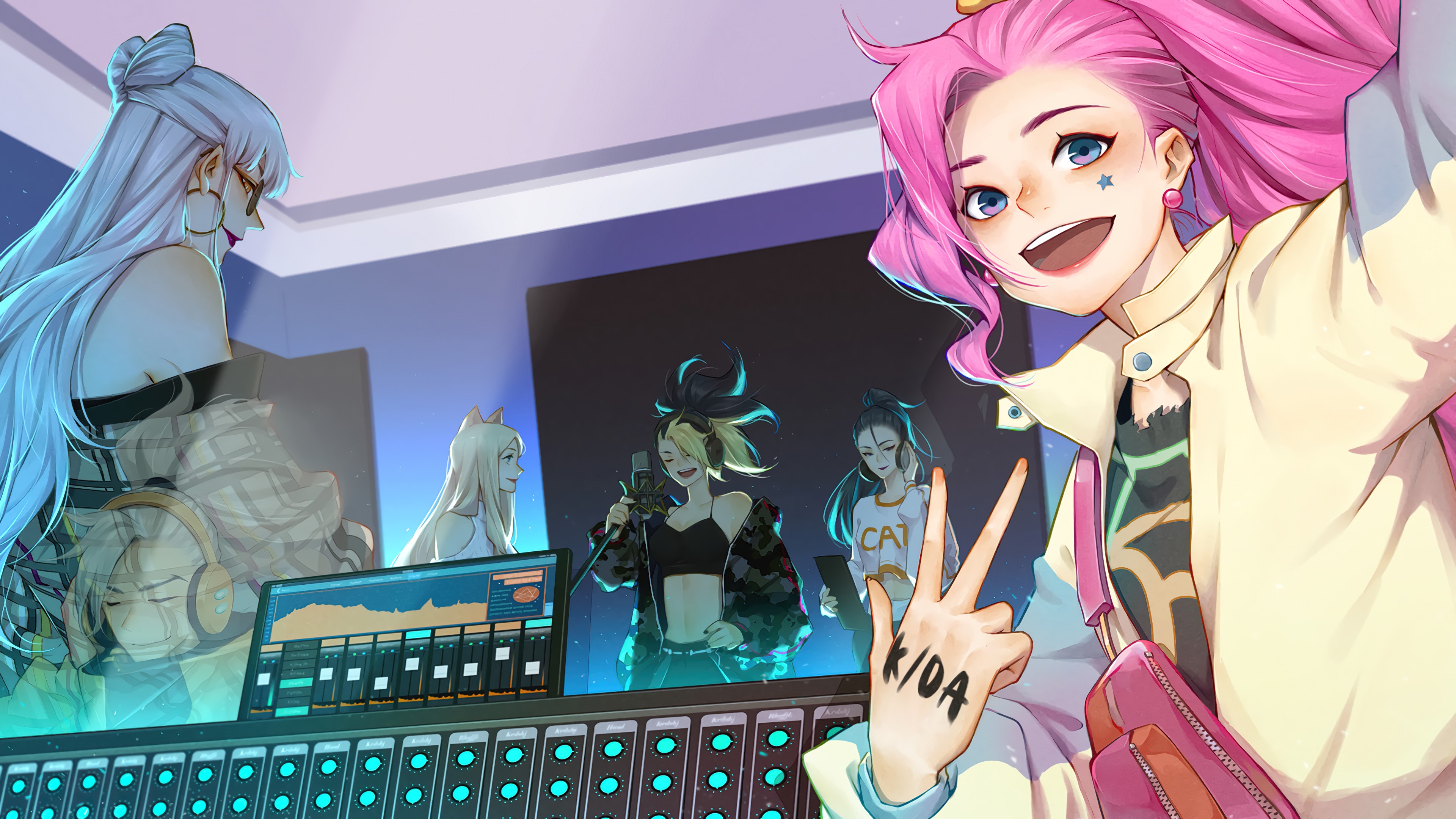 K/DA members in a recording studio HD Wallpaper