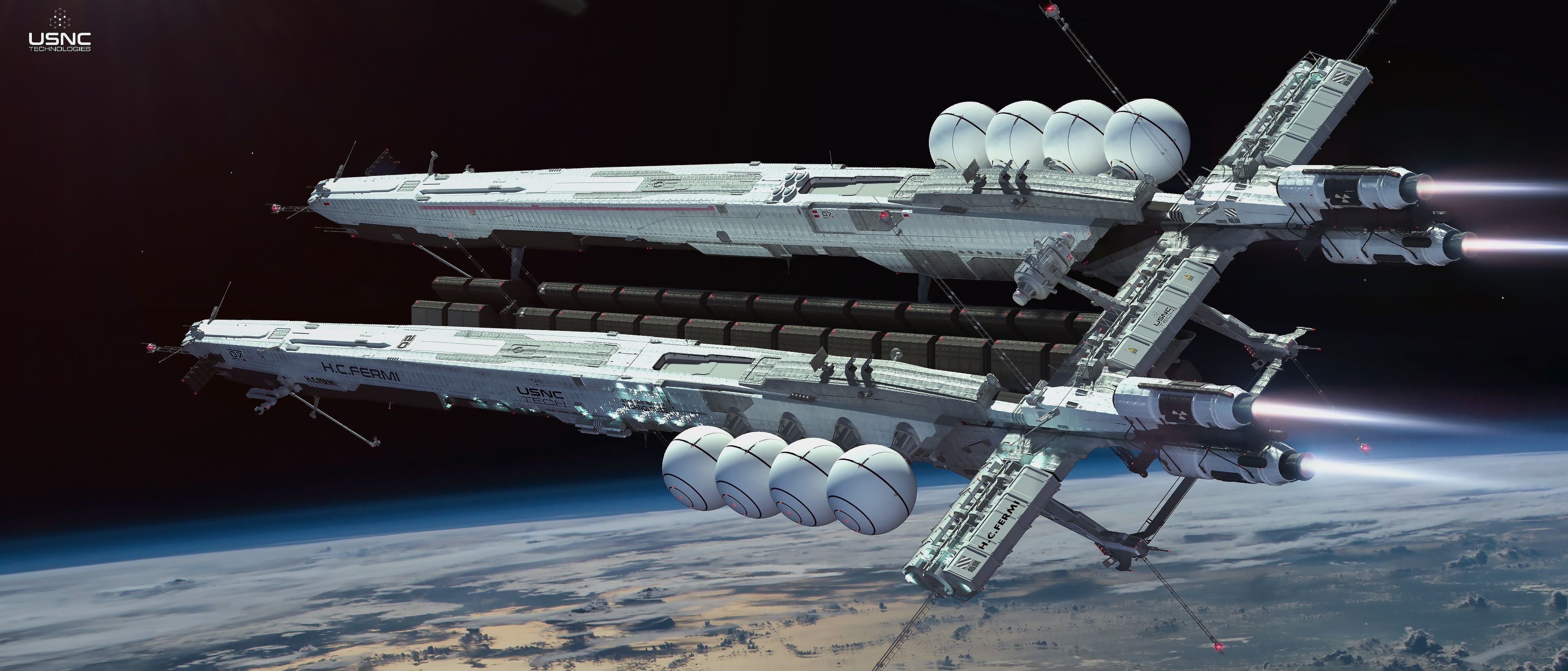 USNC H.C. PERRA space station orbiting a planet HD Wallpaper