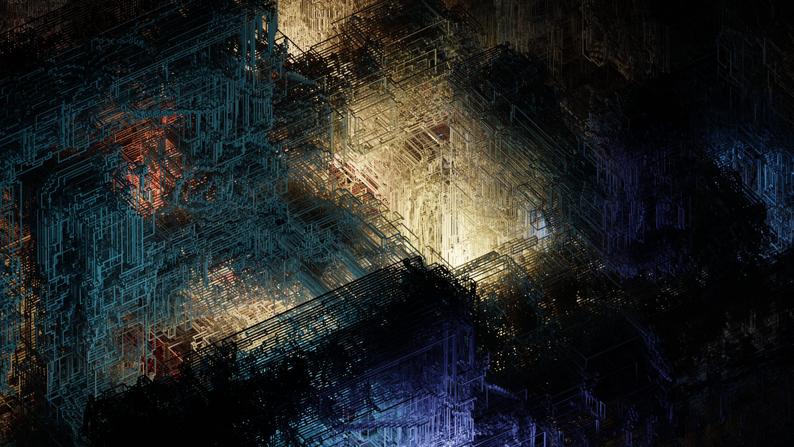 Abstract 3D graphics with wires and lights HD Wallpaper