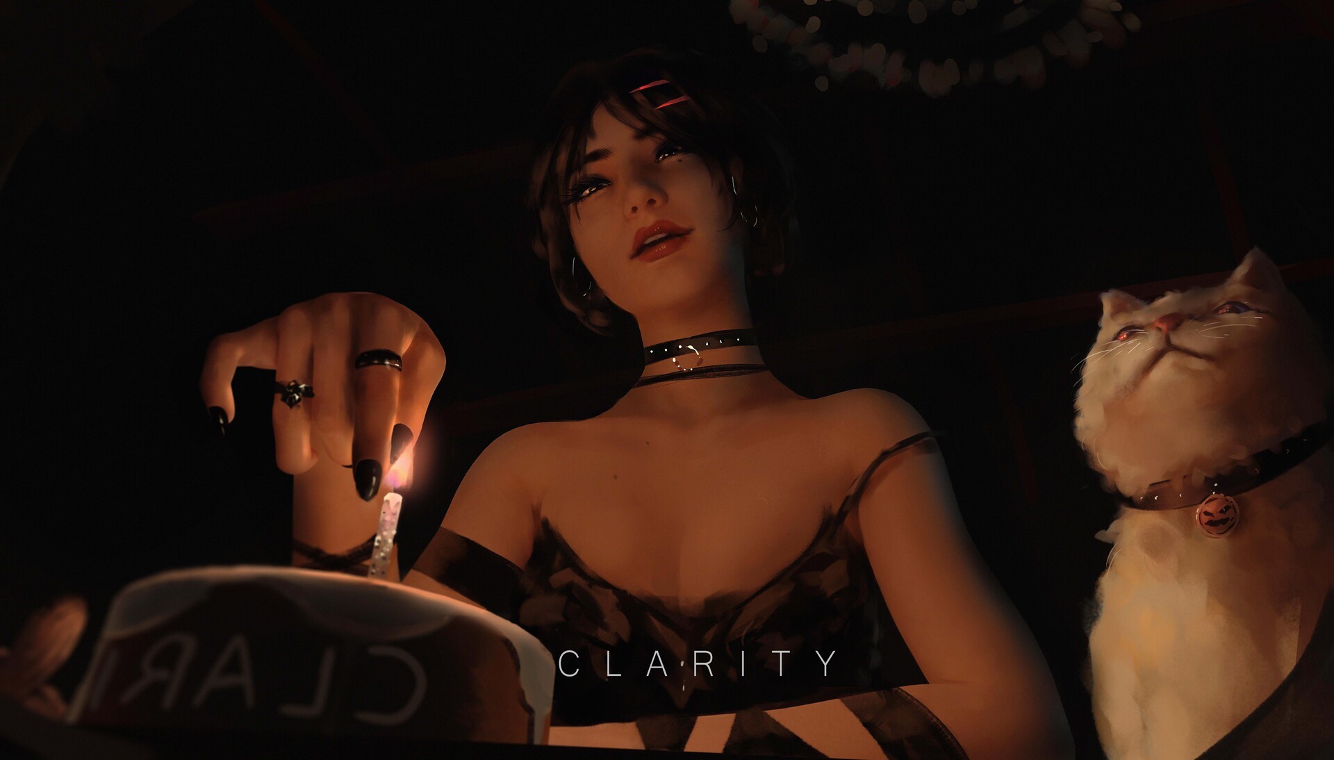 Girl with cat and candle, "CLARITY" HD Wallpaper
