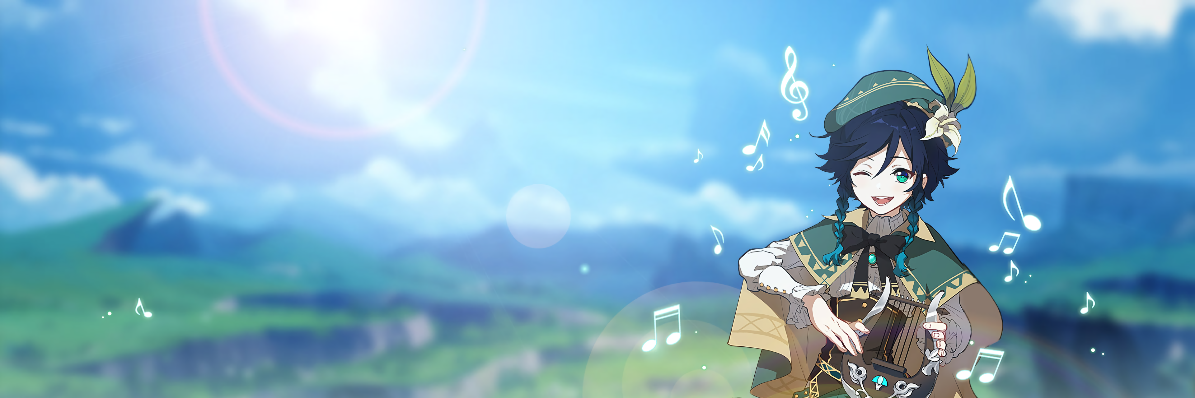 Venti from Genshin Impact playing a lyre HD Wallpaper