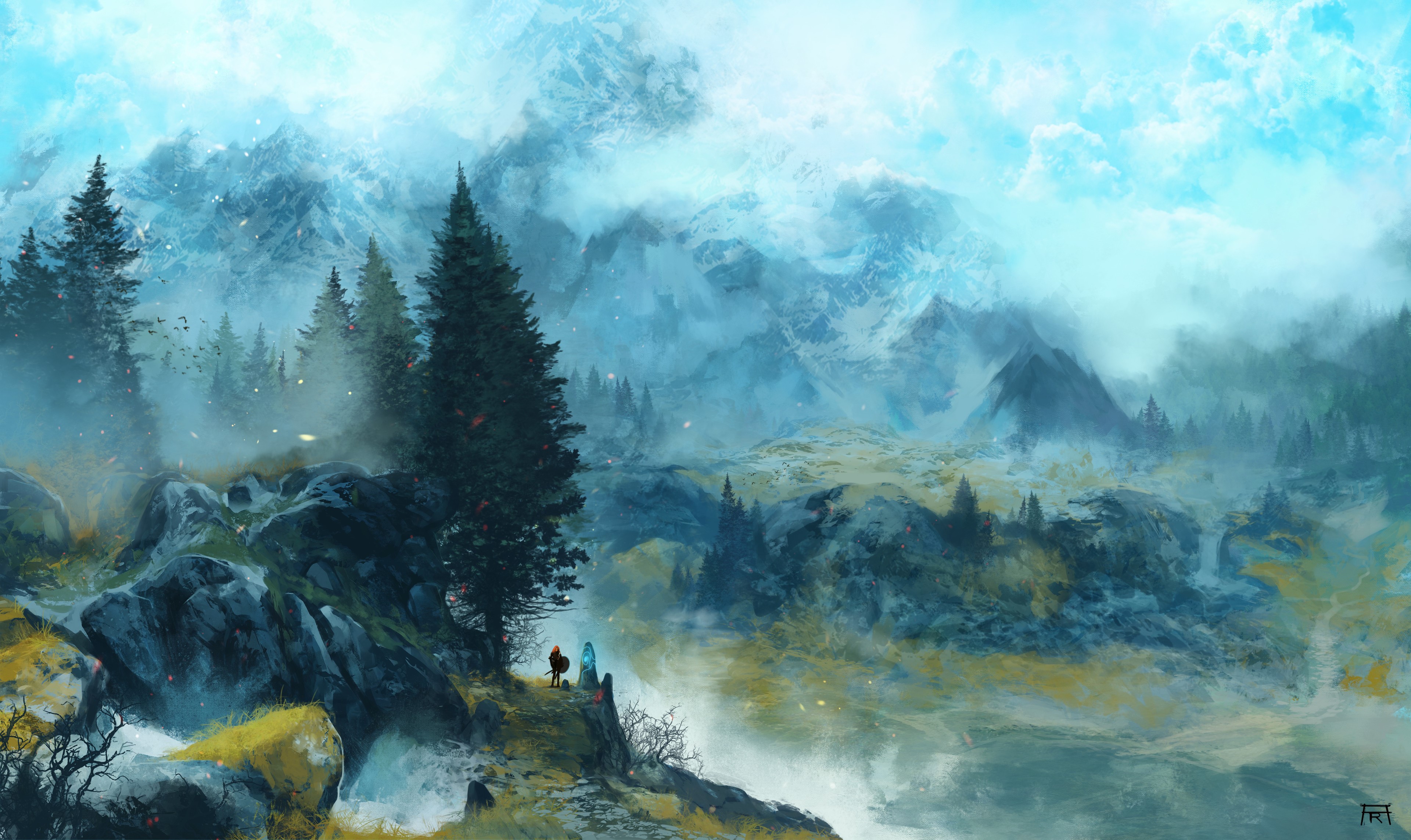 4K Digital Art of White Mountains Landscape HD Wallpaper