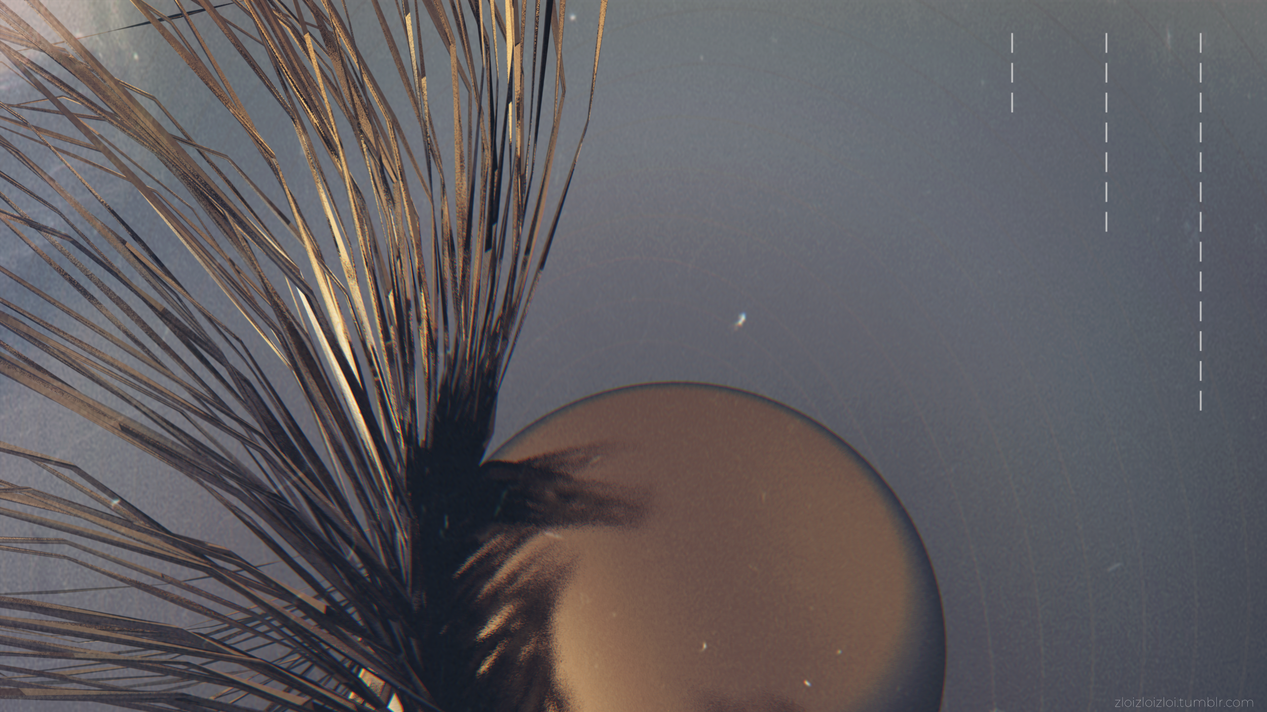 Abstract 3D Render with Feather-like Strands and Sphere HD Wallpaper