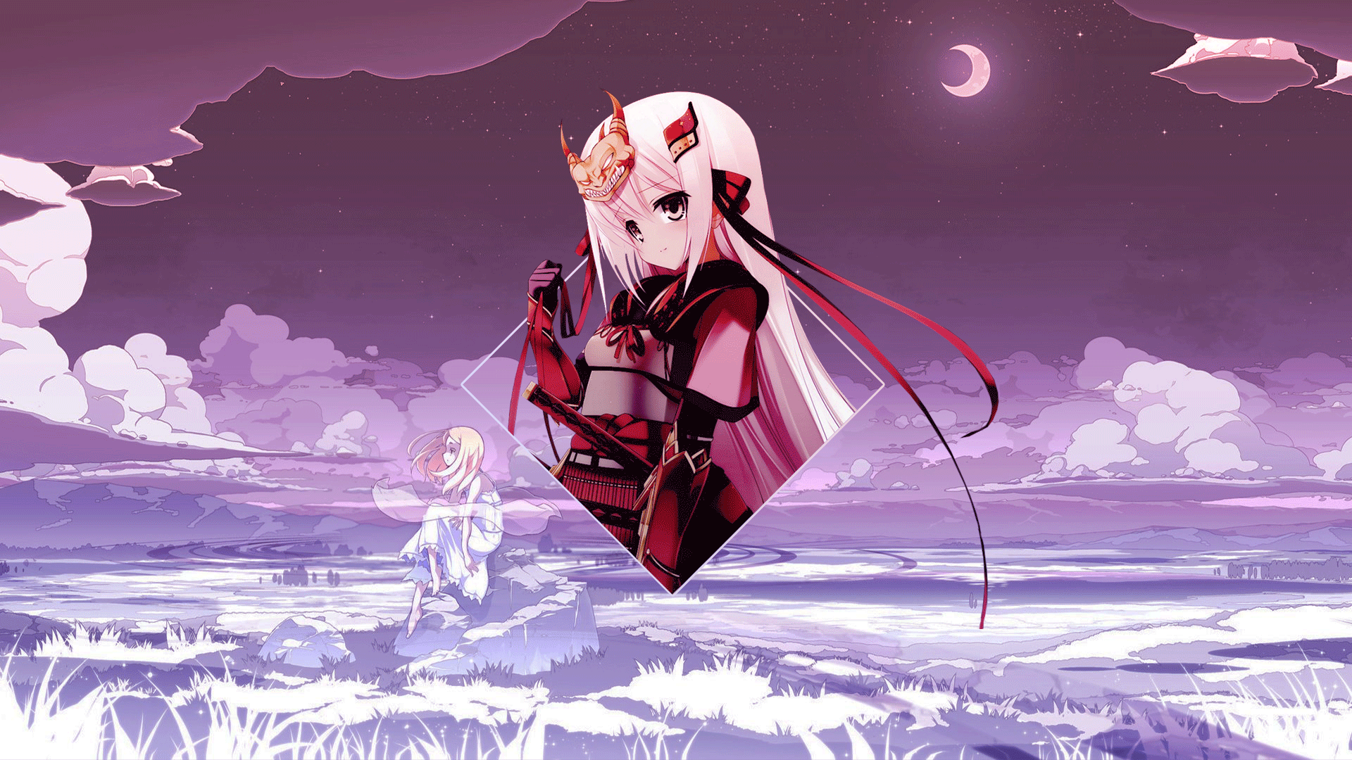 Anime girl in samurai armor with mask and sword HD Wallpaper