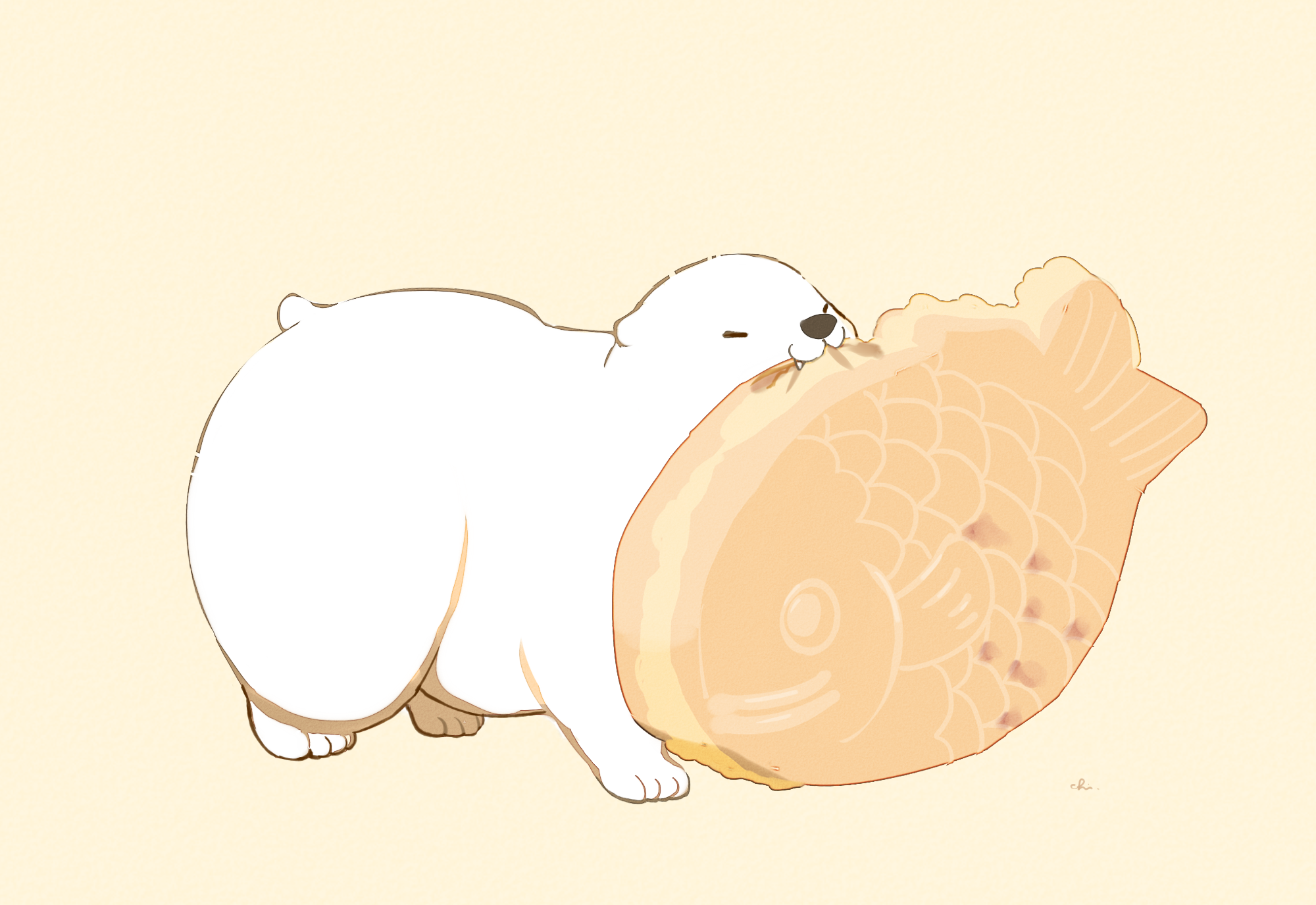 Polar bear eating a taiyaki HD Wallpaper