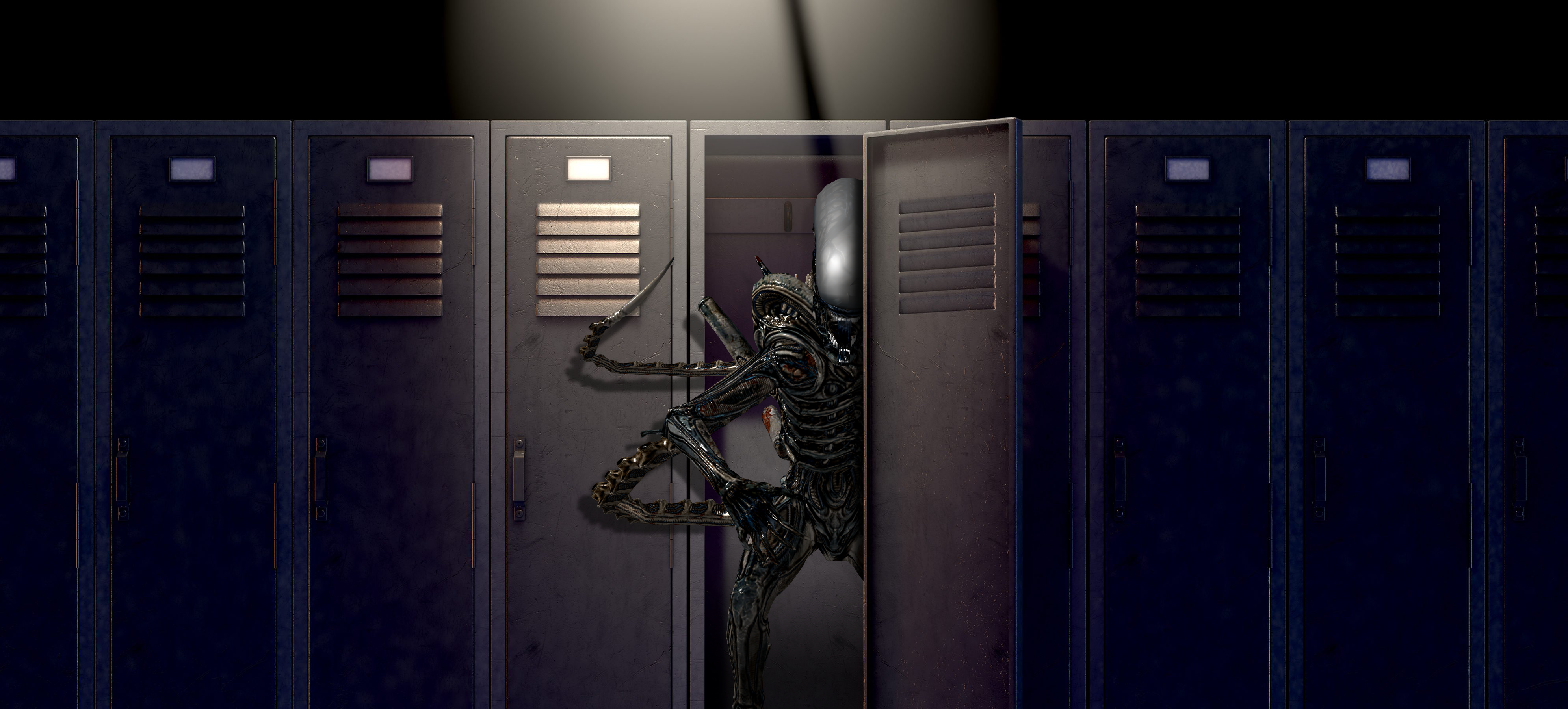Alien in a locker room HD Wallpaper