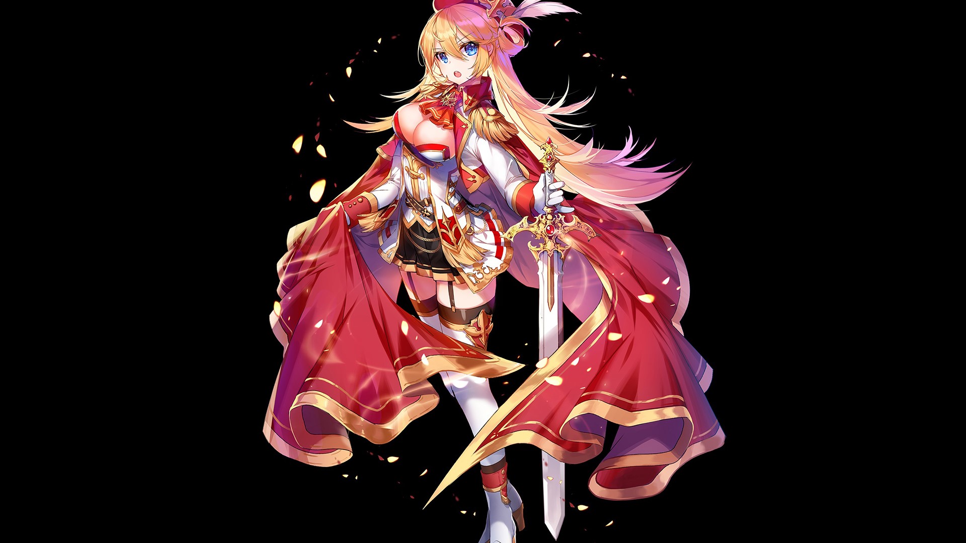 Anime girl with sword and red cape HD Wallpaper