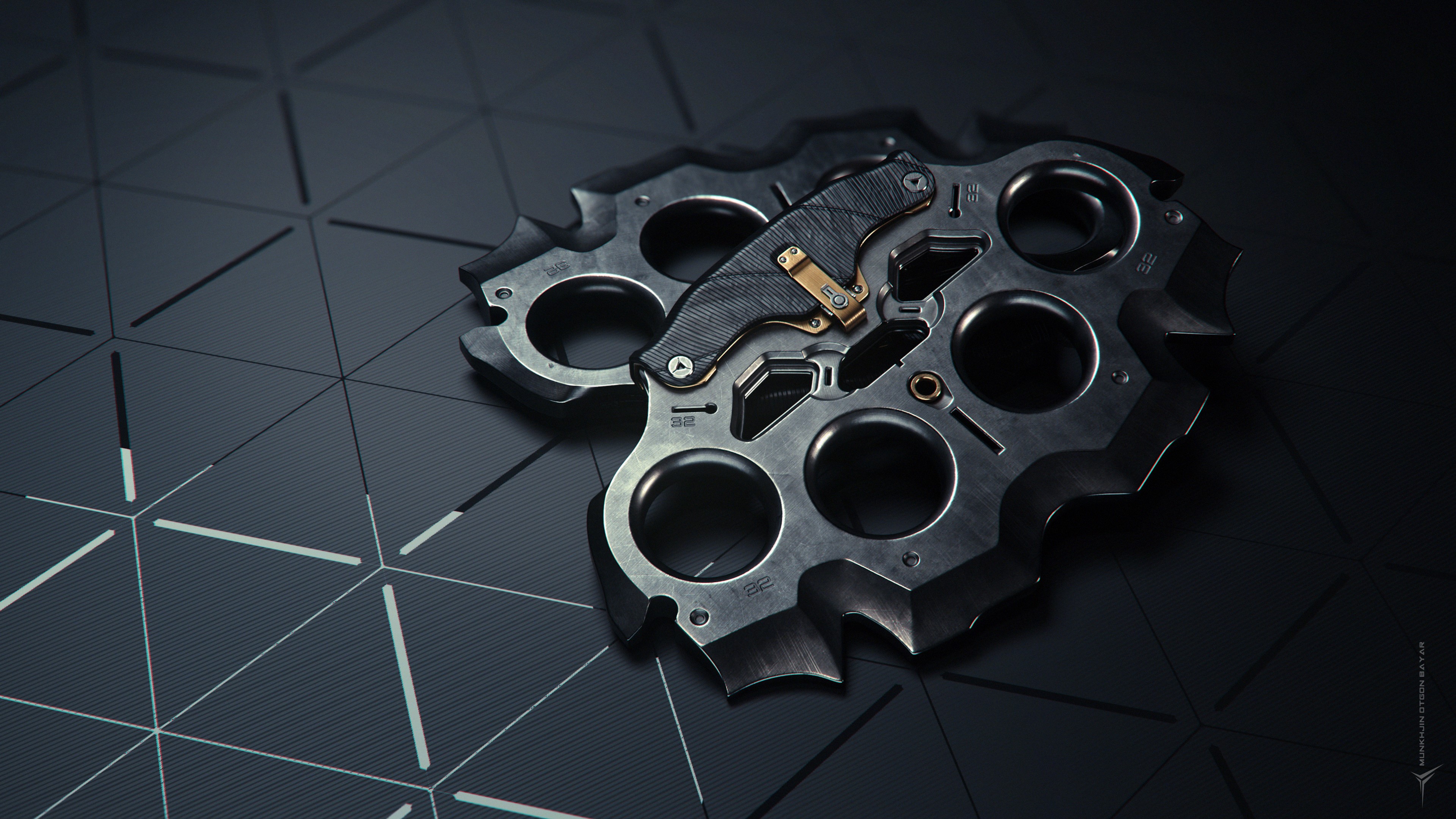 4K Artwork of Brass Knuckles and Knife by Munkhjin Otgonbayar HD Wallpaper