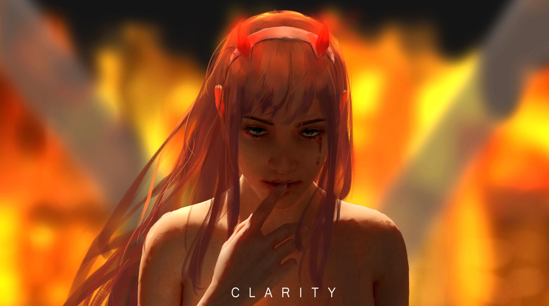 Zero Two from Darling in the FranXX in fire HD Wallpaper