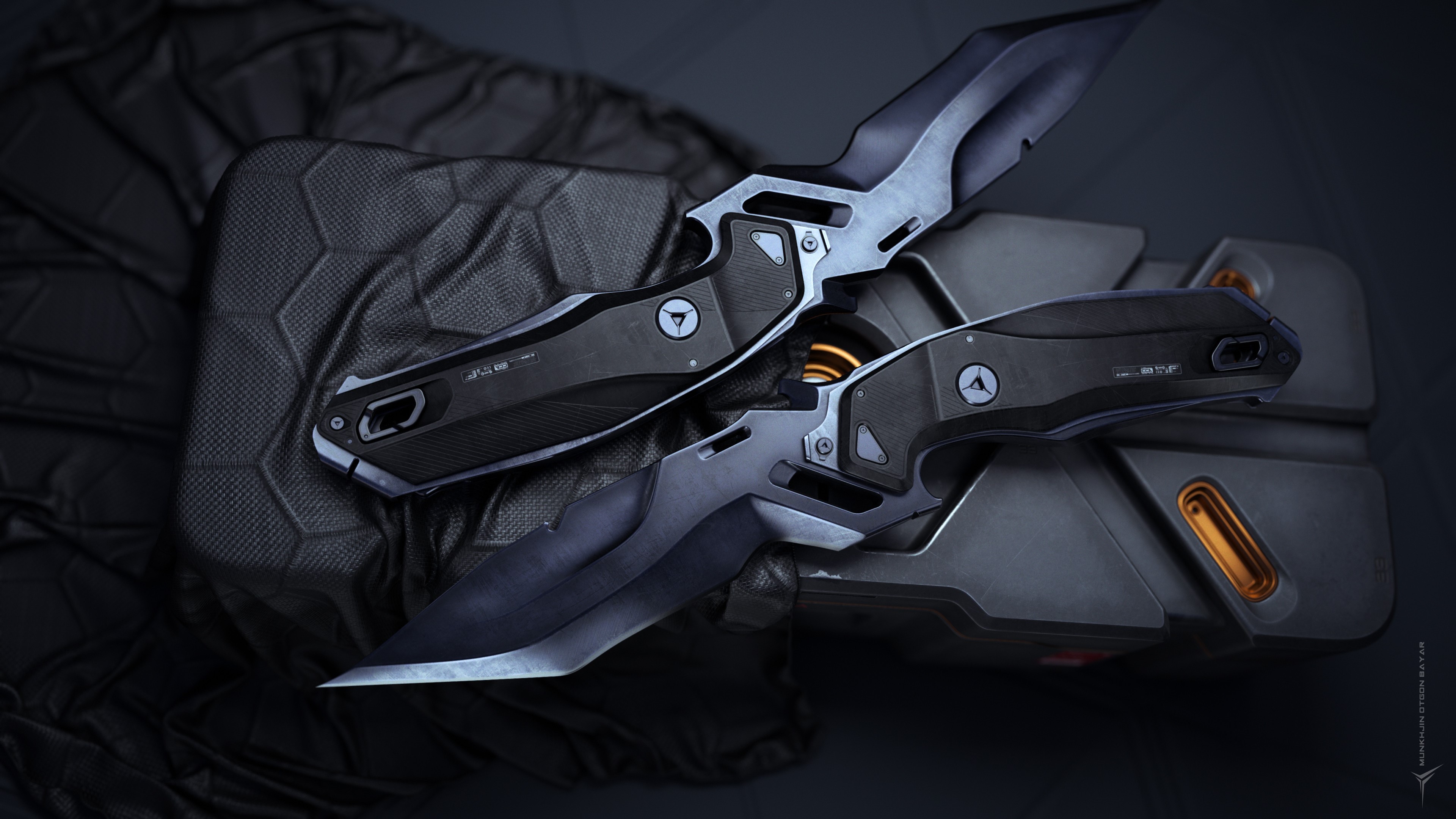 4K Digital Art of Two Sci-Fi Knives by Munkhjin Otgonbayar HD Wallpaper