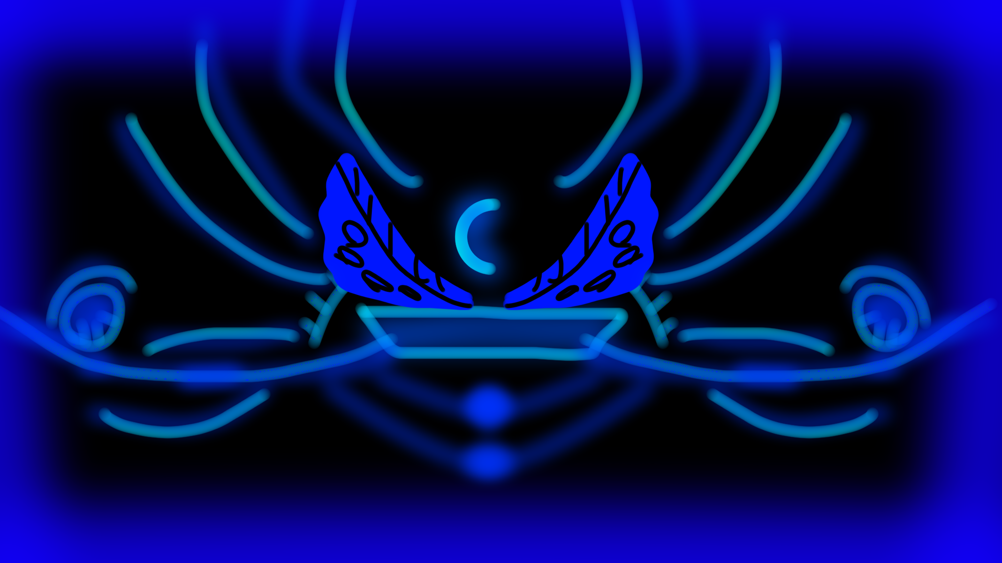 Abstract blue neon lines and butterfly wings HD Wallpaper