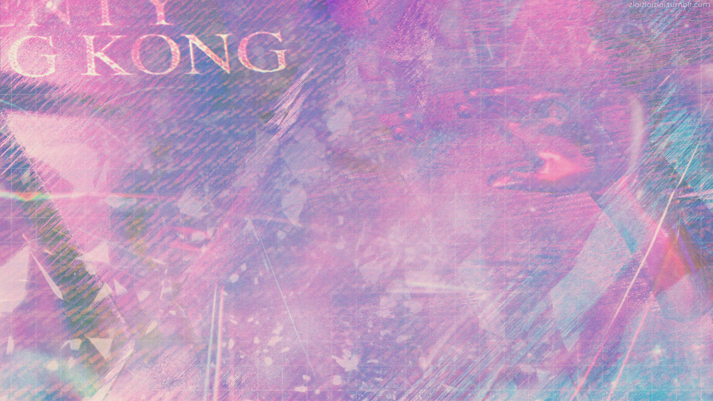 Abstract Vaporwave Glitch Art with Hong Kong Text HD Wallpaper